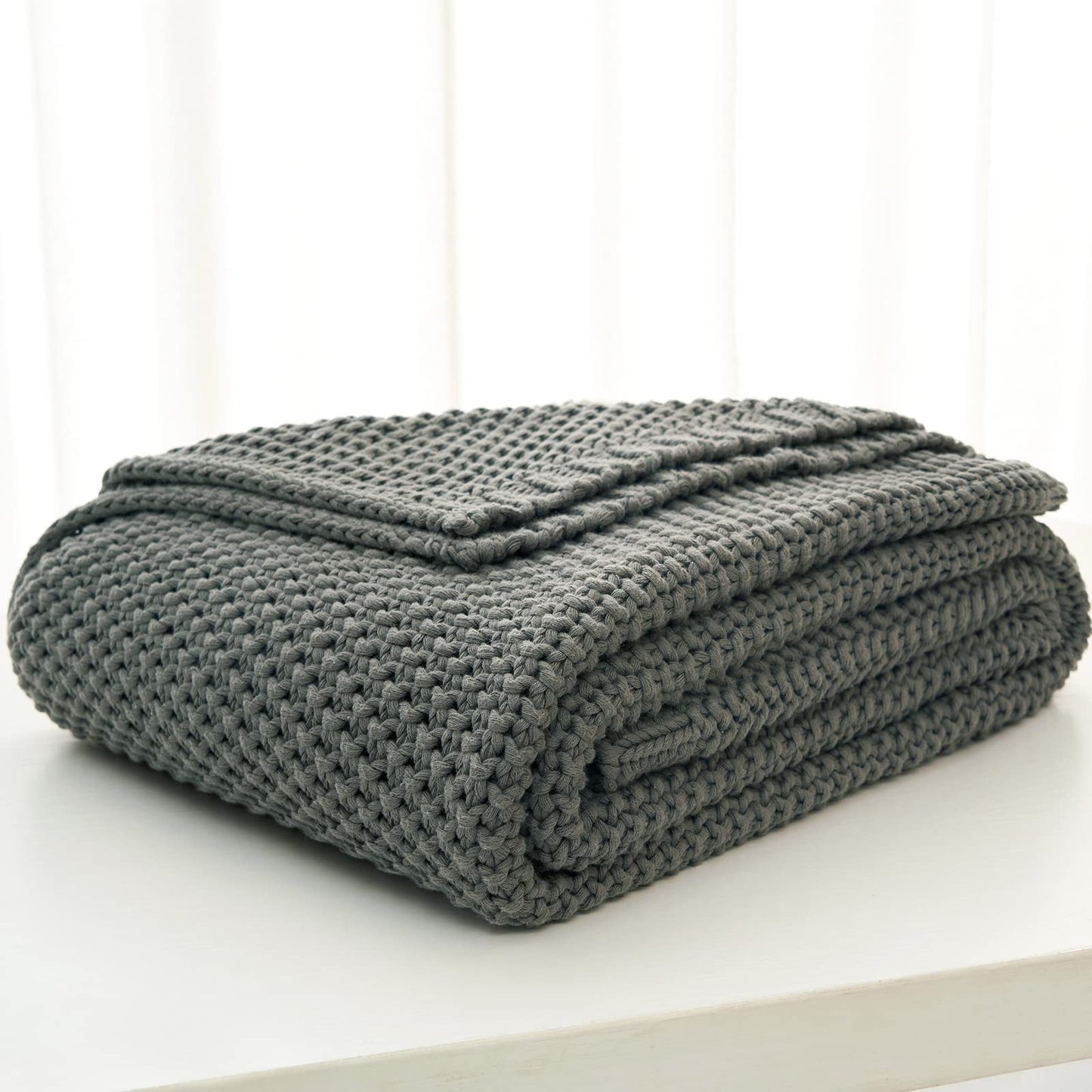 Chunky Cable Knit Throw Blanket Lightweight 100% Organic Cotton