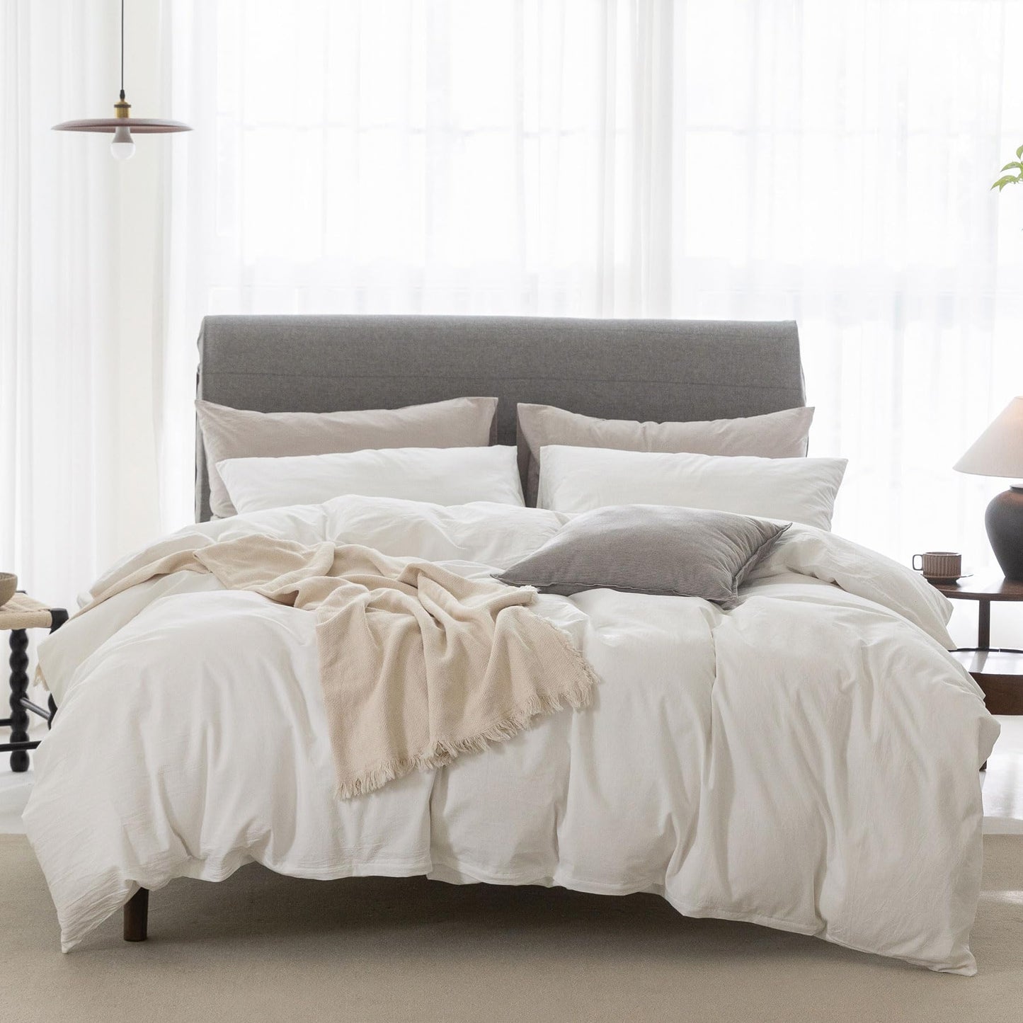 Bedding Duvet Cover Set Linen Like Texture 100% Cotton - Breathable