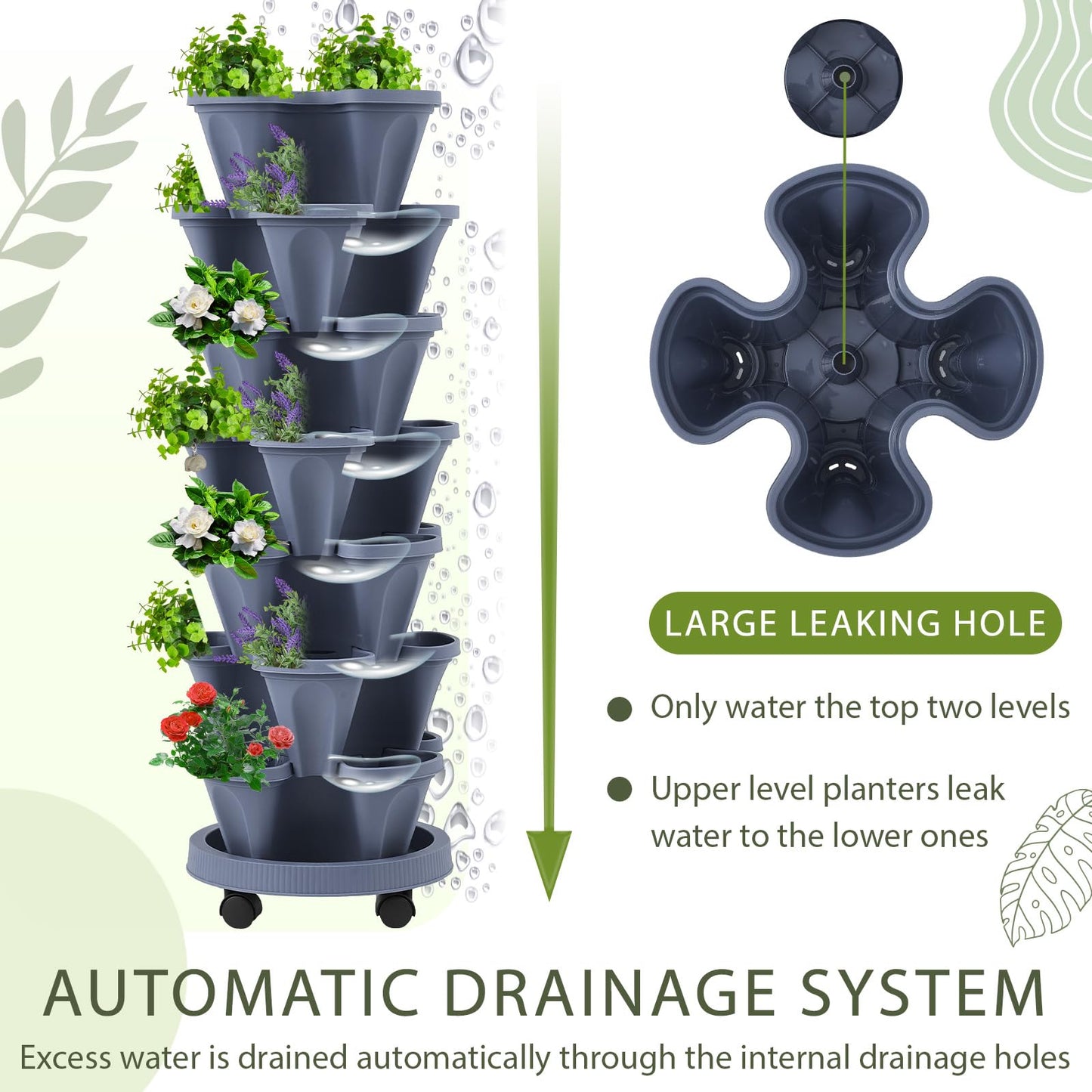Set(2) of 7 Tier Vertical Planter Tower with Removable Wheels and Tools