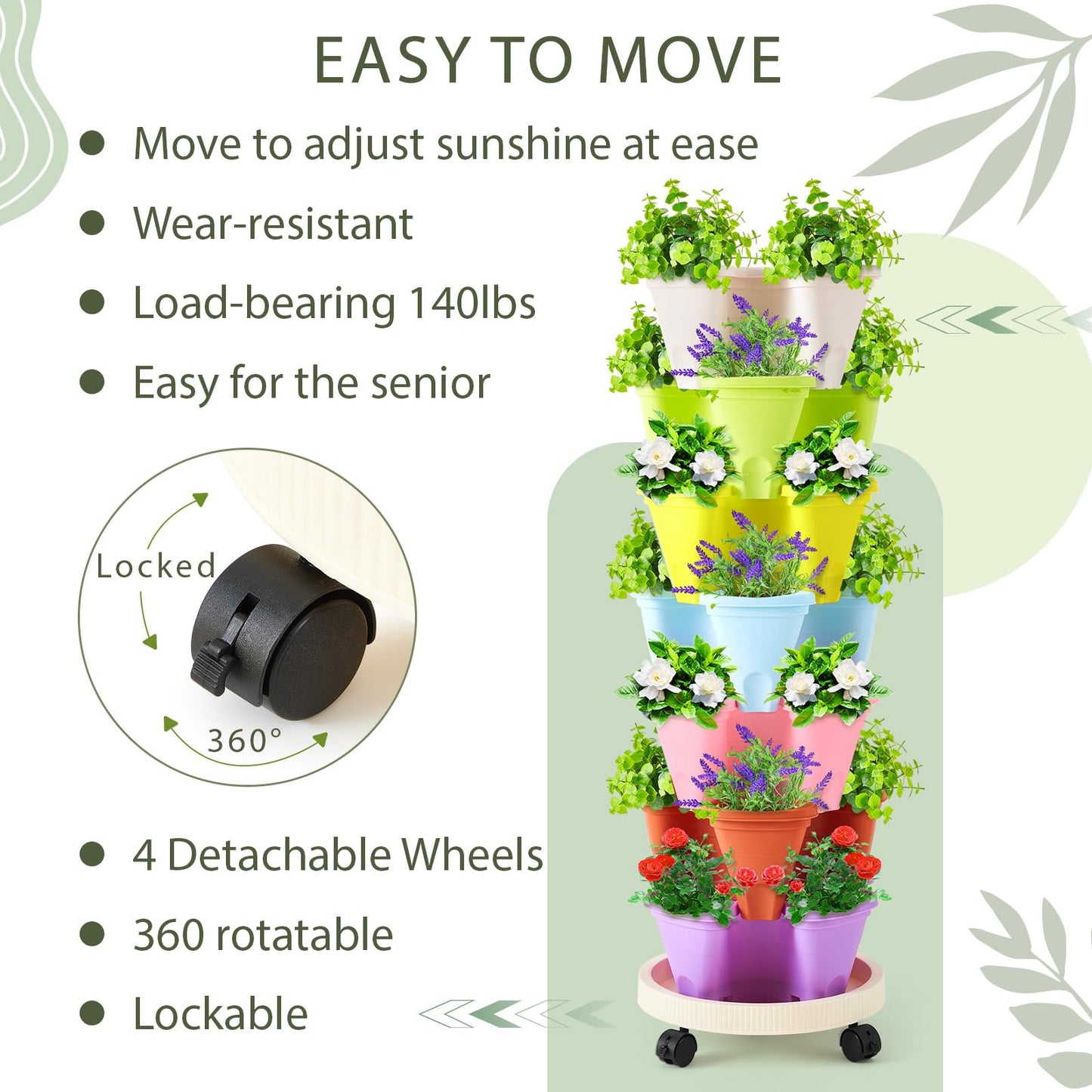Set(2) of 7 Tier Vertical Planter Tower with Removable Wheels and Tools