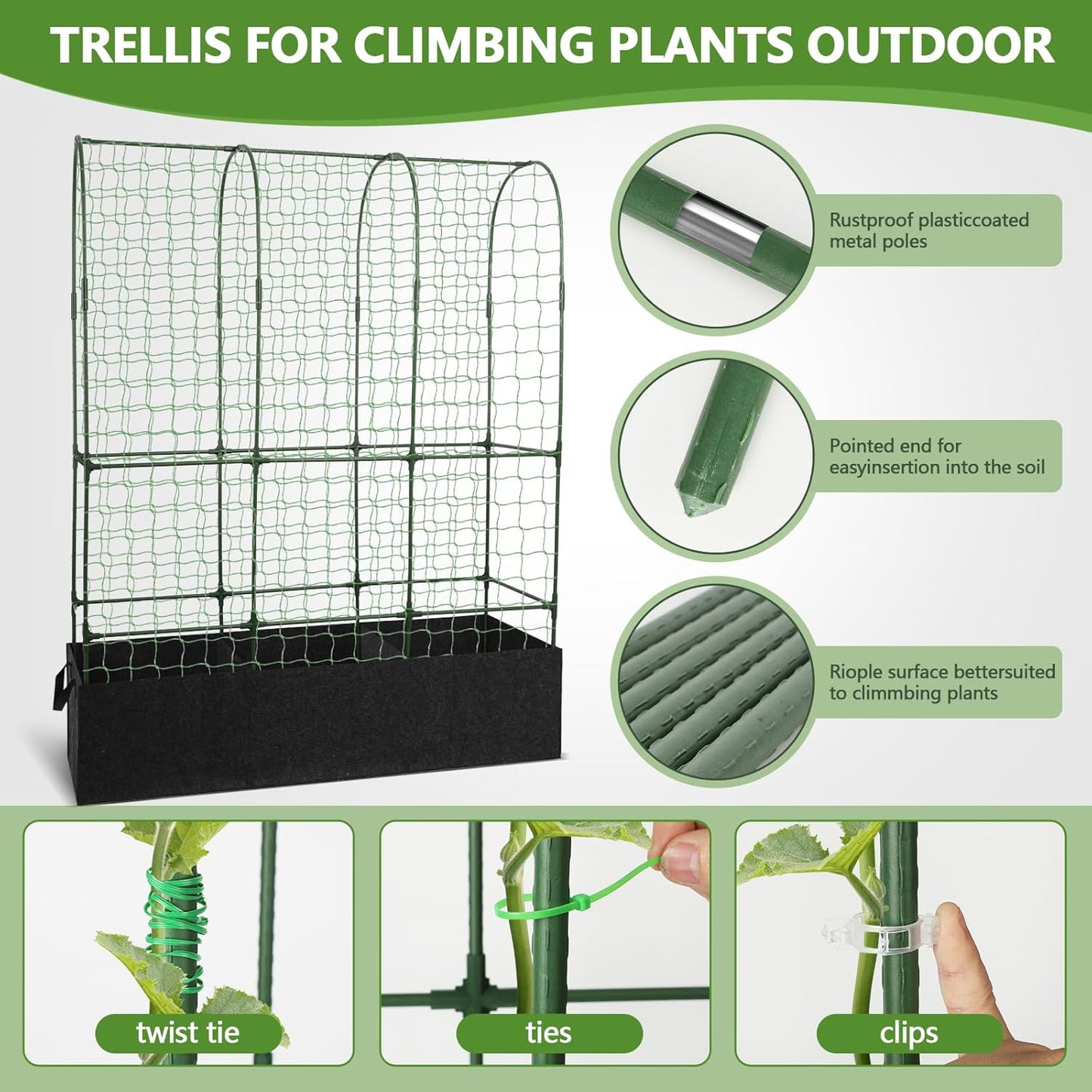 Garden Trellis for Climbing Plants with Grow Bag Nylon Garden Netting (U-Shape)
