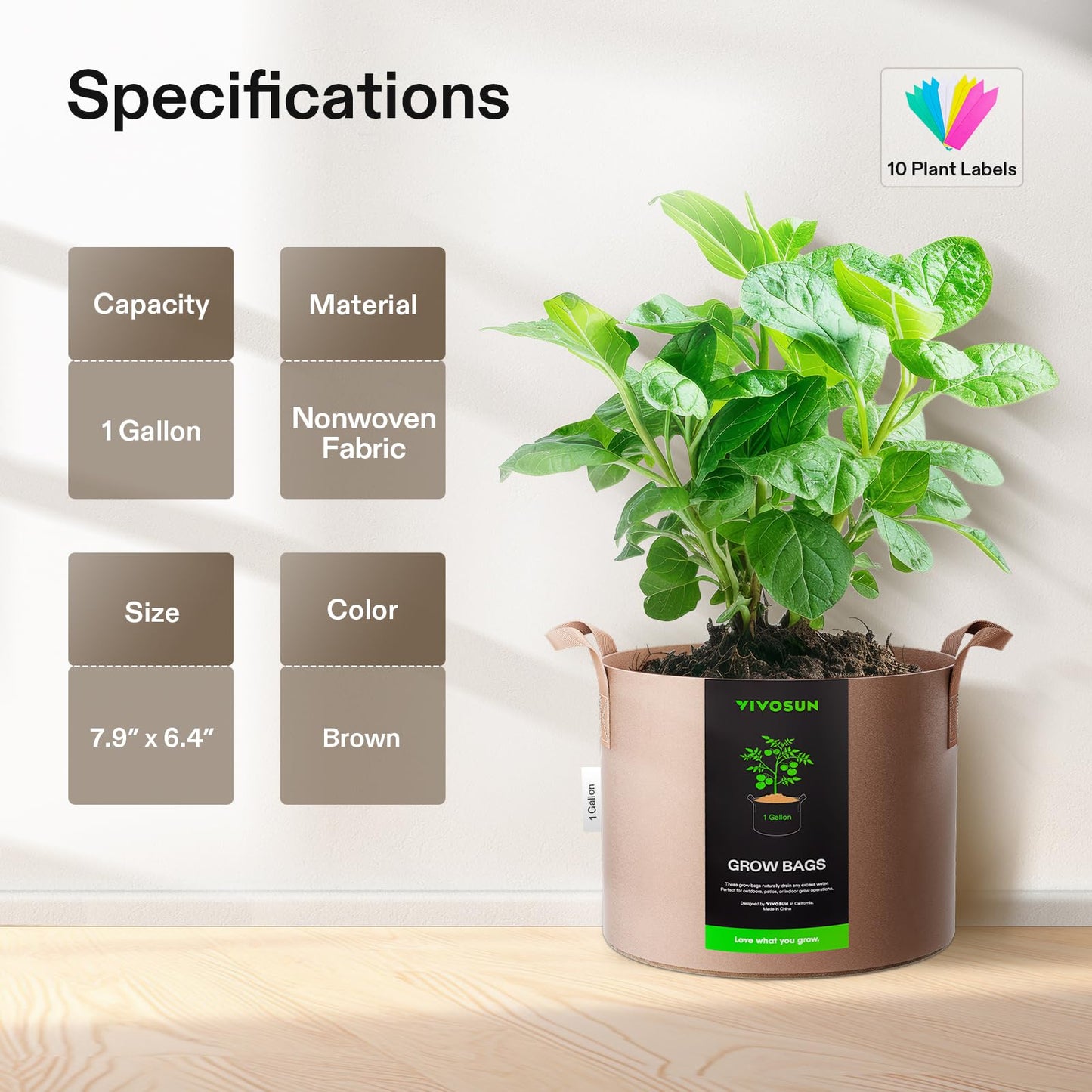 5-Pack 5 Gallon Grow Bags Heavy Duty Plant Fabric Pots with Handles