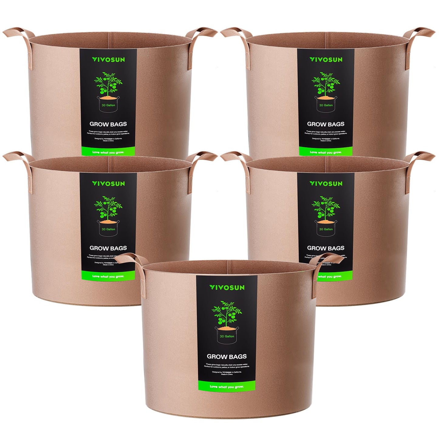 5-Pack 5 Gallon Grow Bags Heavy Duty Plant Fabric Pots with Handles