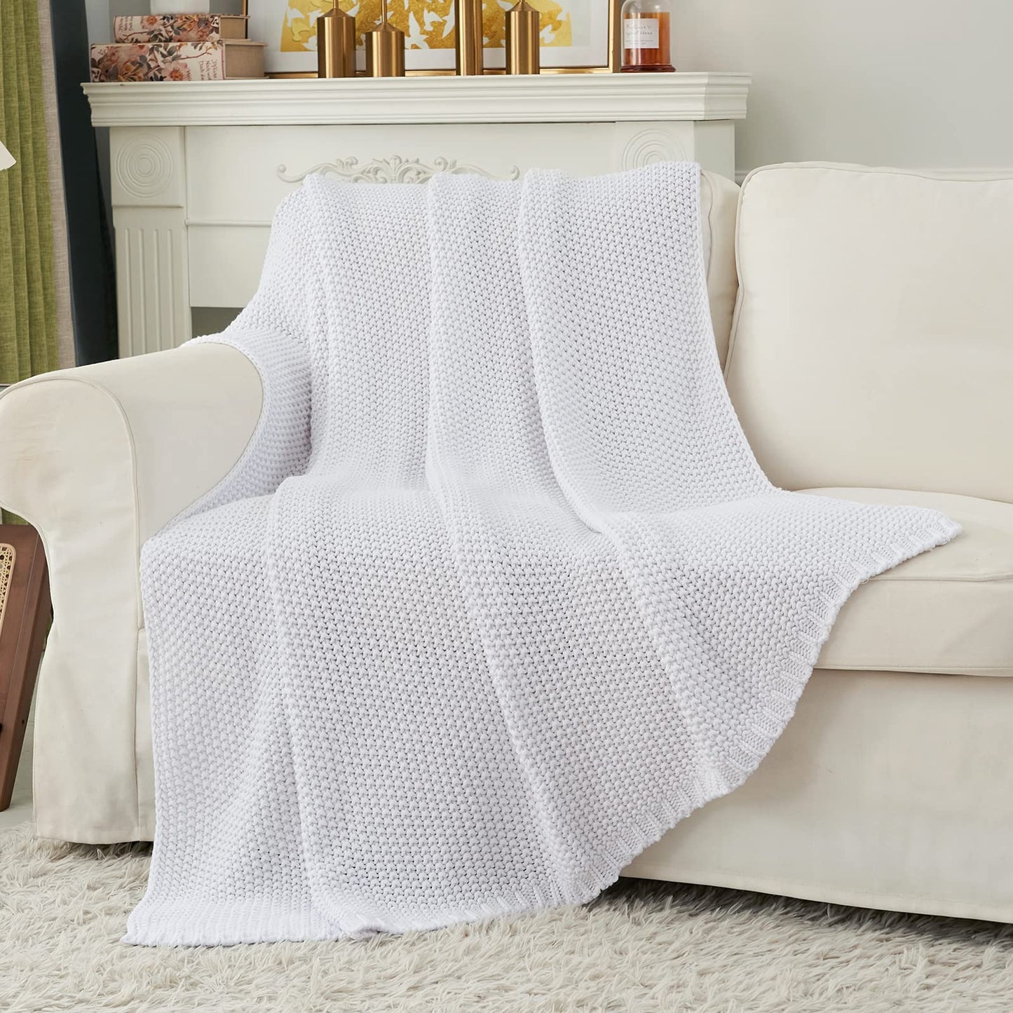 Chunky Cable Knit Throw Blanket Lightweight 100% Organic Cotton