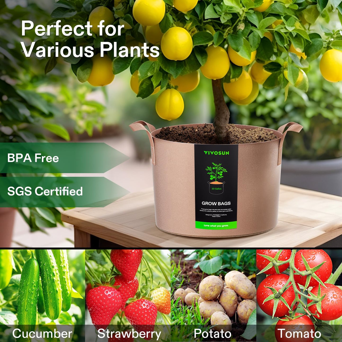 5-Pack 5 Gallon Grow Bags Heavy Duty Plant Fabric Pots with Handles