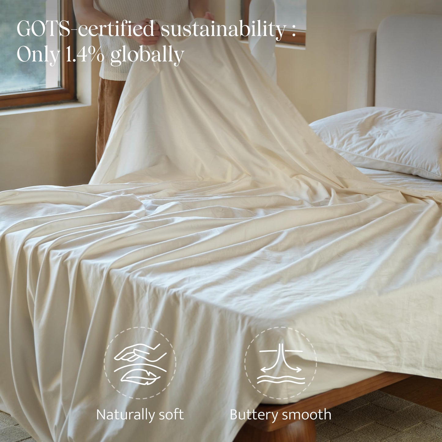Double Stitch Organic Cotton Sheets - Soft & Breathable Sheet Set 4 Piece, Luxury 300 TC