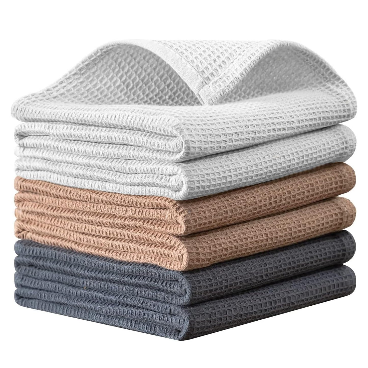 Dish Towels Set, 100% Cotton 6 Pack, Super Absorbent for Drying and Cleaning