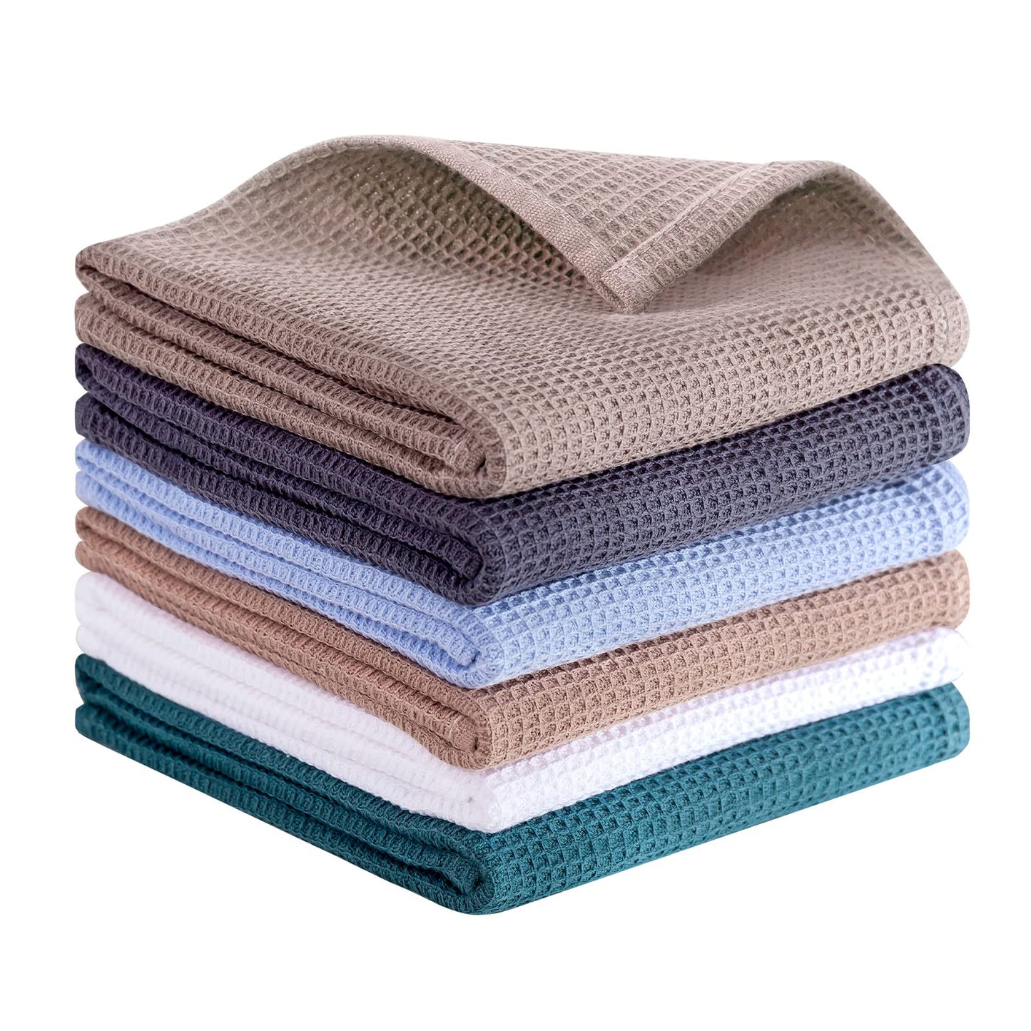 Dish Towels Set, 100% Cotton 6 Pack, Super Absorbent for Drying and Cleaning