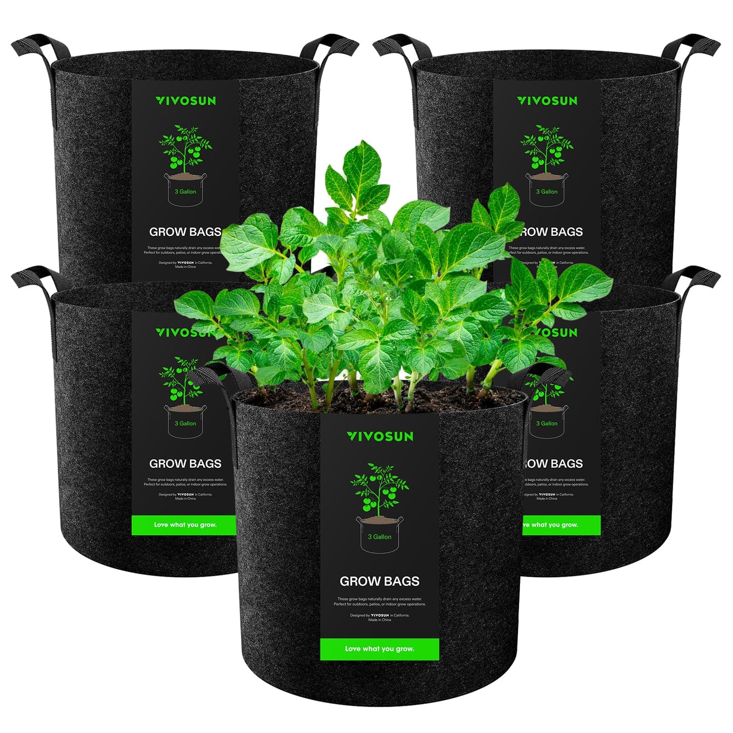5-Pack 5 Gallon Grow Bags Heavy Duty Plant Fabric Pots with Handles