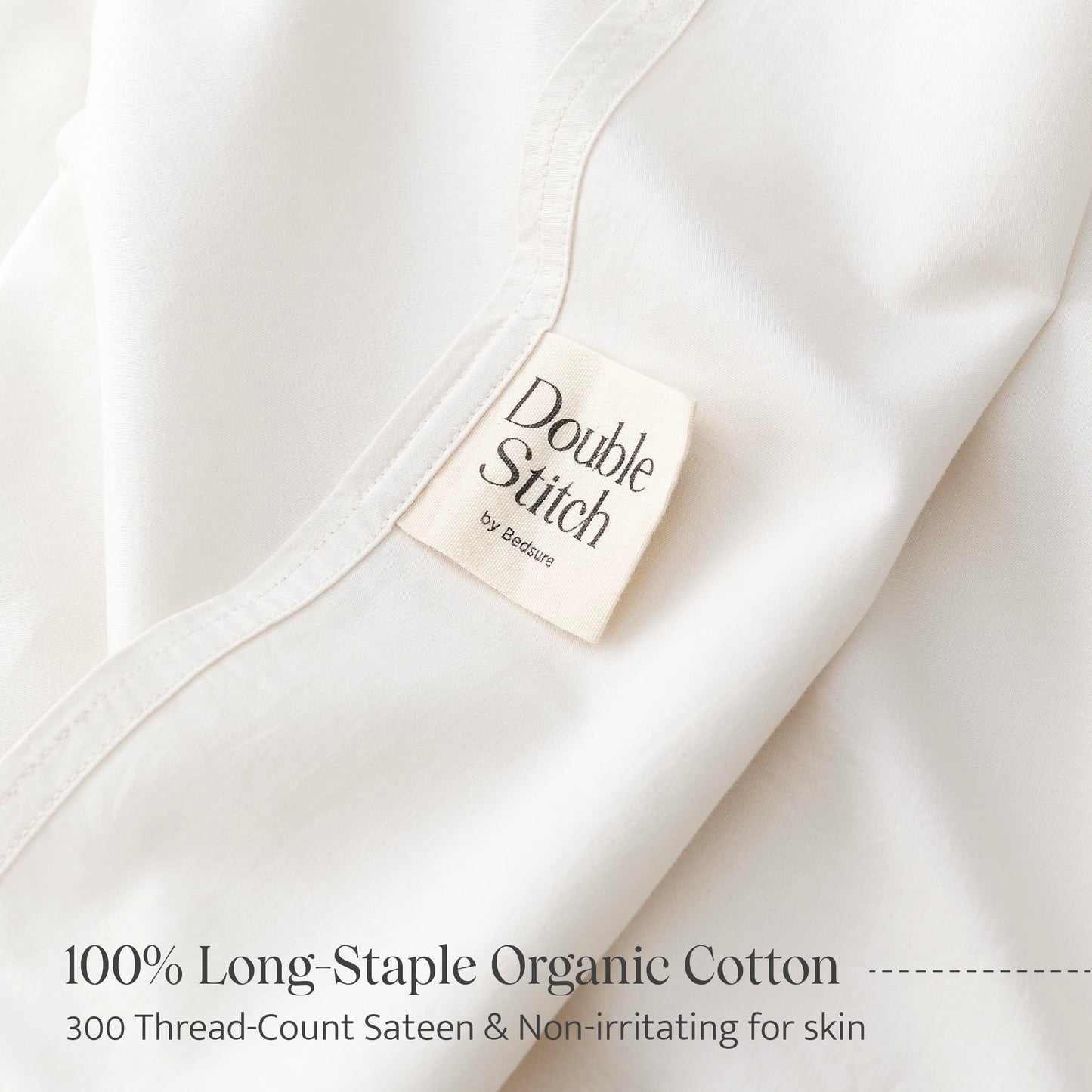Double Stitch Organic Cotton Sheets - Soft & Breathable Sheet Set 4 Piece, Luxury 300 TC