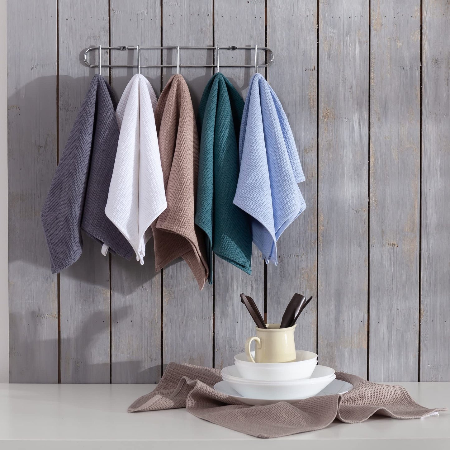 Dish Towels Set, 100% Cotton 6 Pack, Super Absorbent for Drying and Cleaning