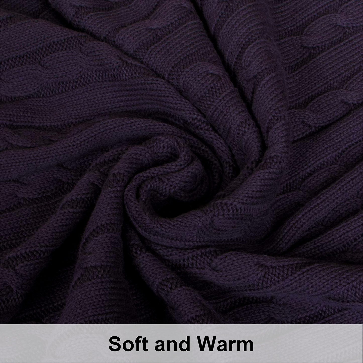 100% Pure Cotton Cable Knitted Super Soft Throw Blanket
