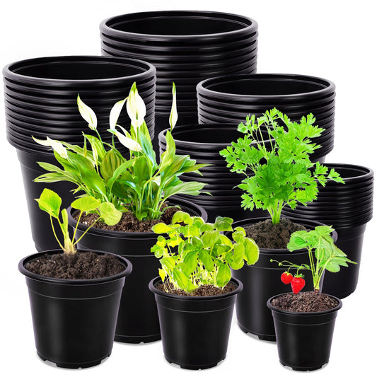 Plant Pots,Black Plastic Pots with Drainage Holes