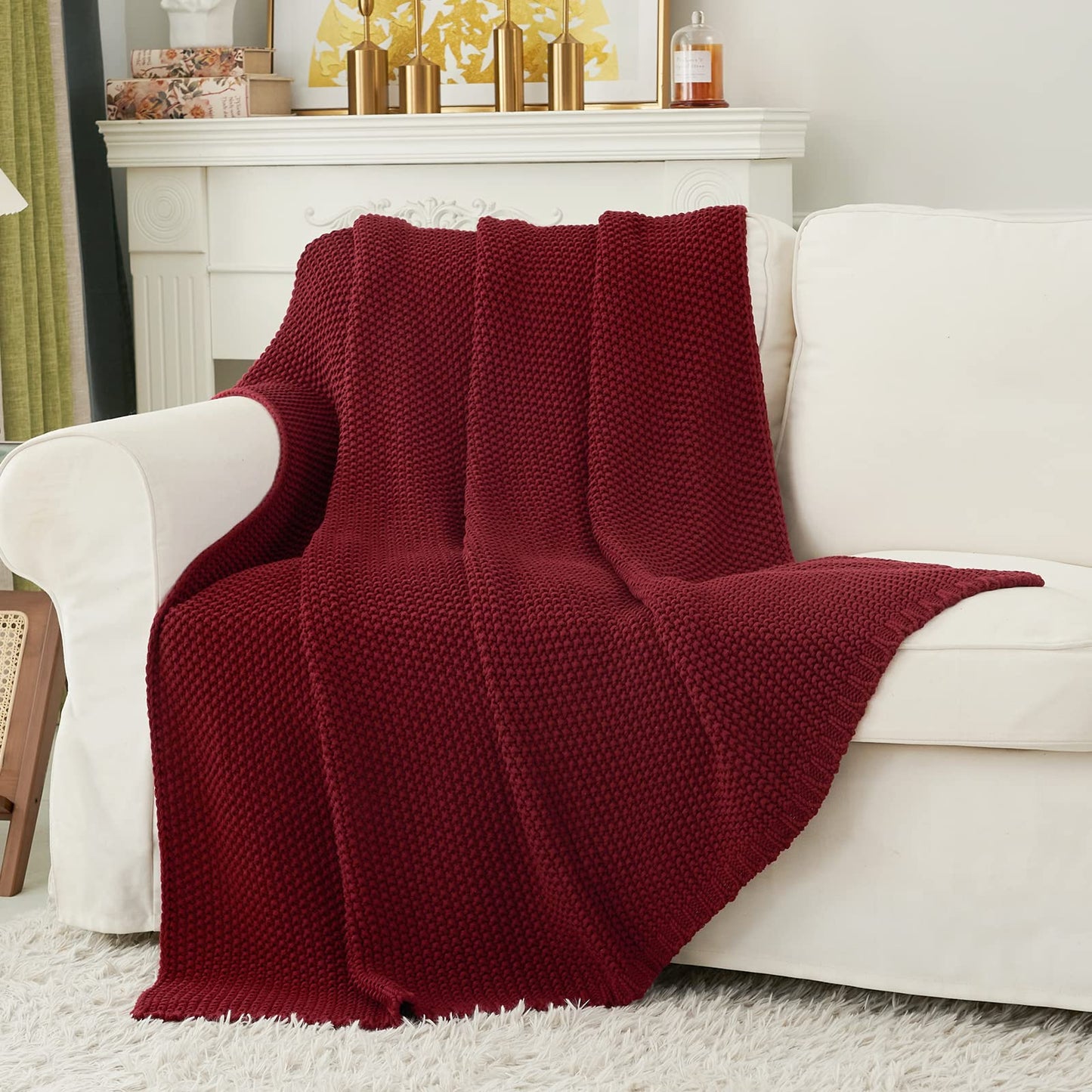 Chunky Cable Knit Throw Blanket Lightweight 100% Organic Cotton