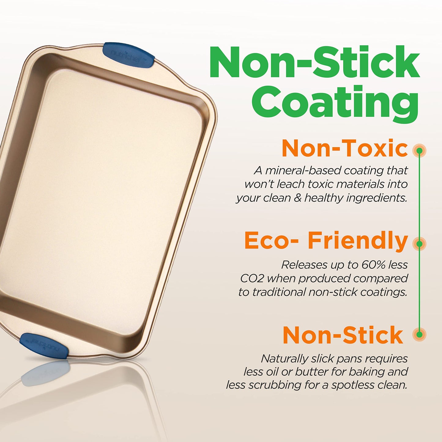 Carbon Steel Non-Toxic Nonstick Bakeware Setw/ Blue Silicone Handles - Champagne Gold