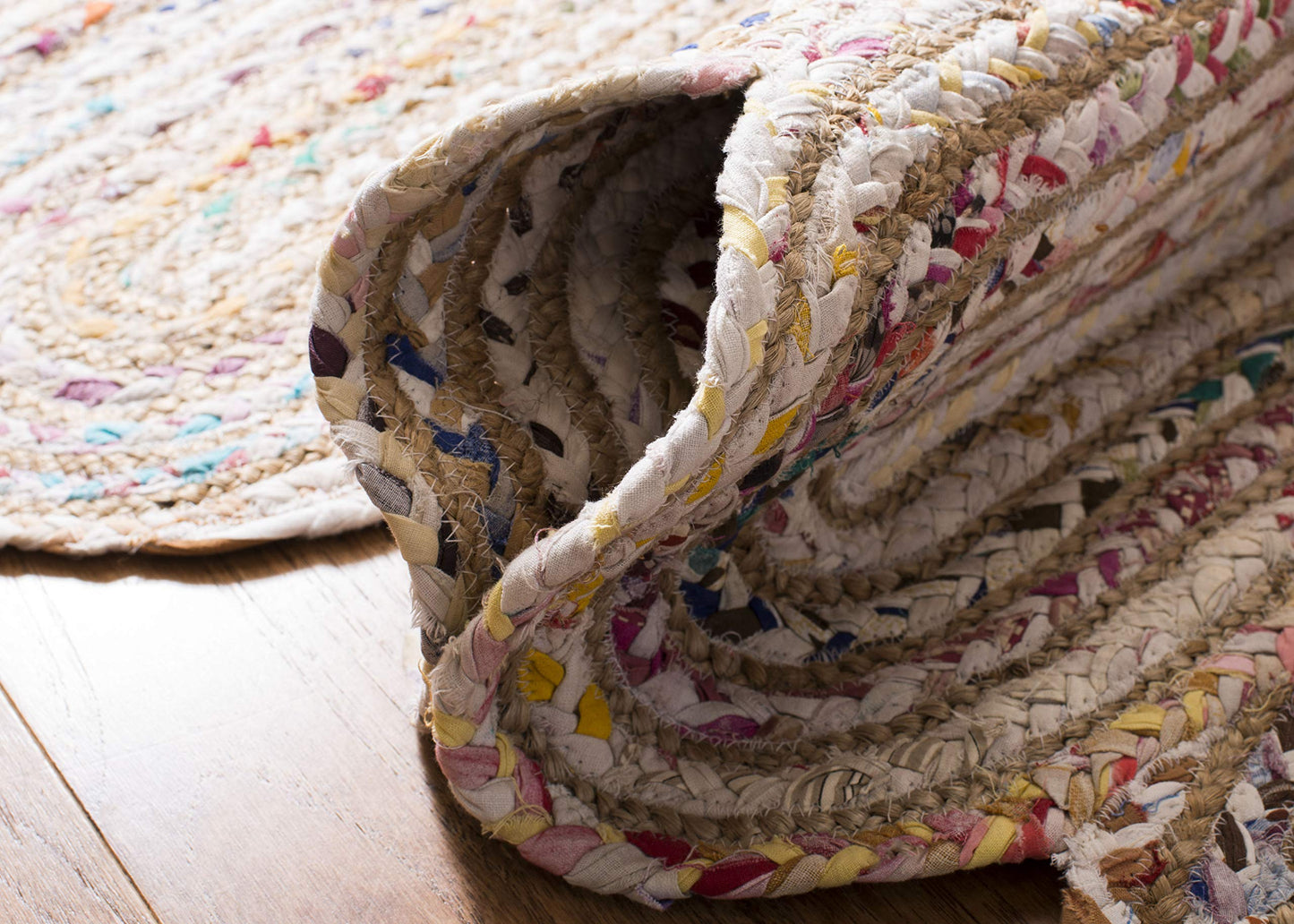 Natural Collection Area Rug - Braided Jute & Cotton