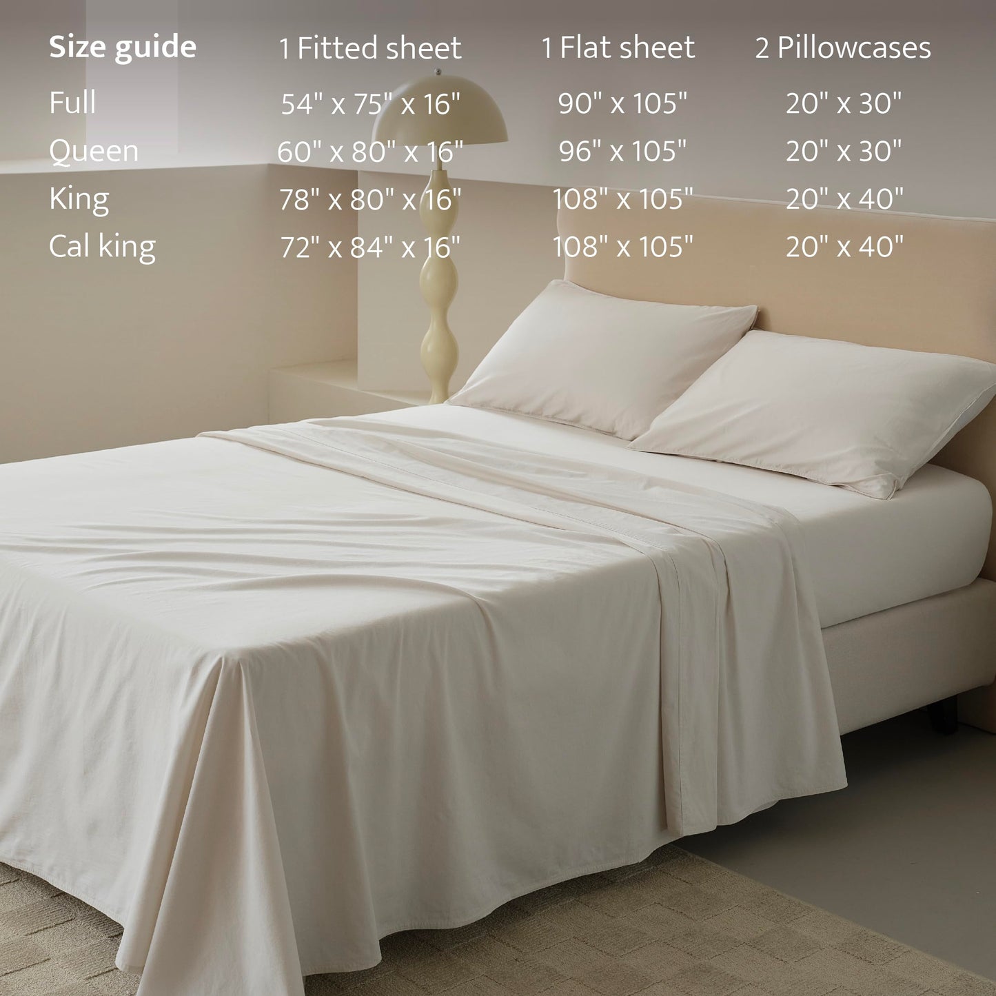 Double Stitch Organic Cotton Sheets - Soft & Breathable Sheet Set 4 Piece, Luxury 300 TC