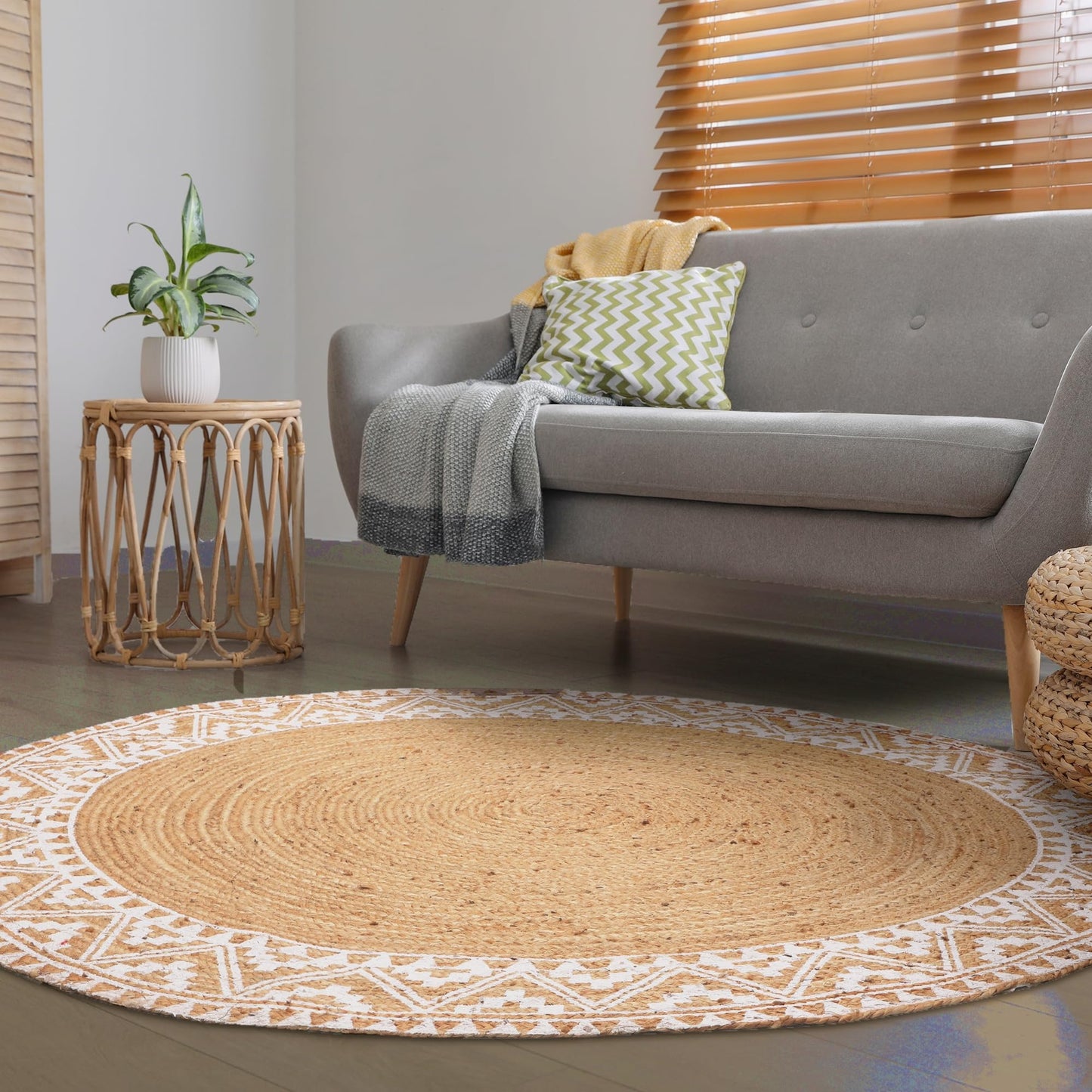 Premium Quality Jute Braided Area Rug, Stain Resistance, Natural Handmade