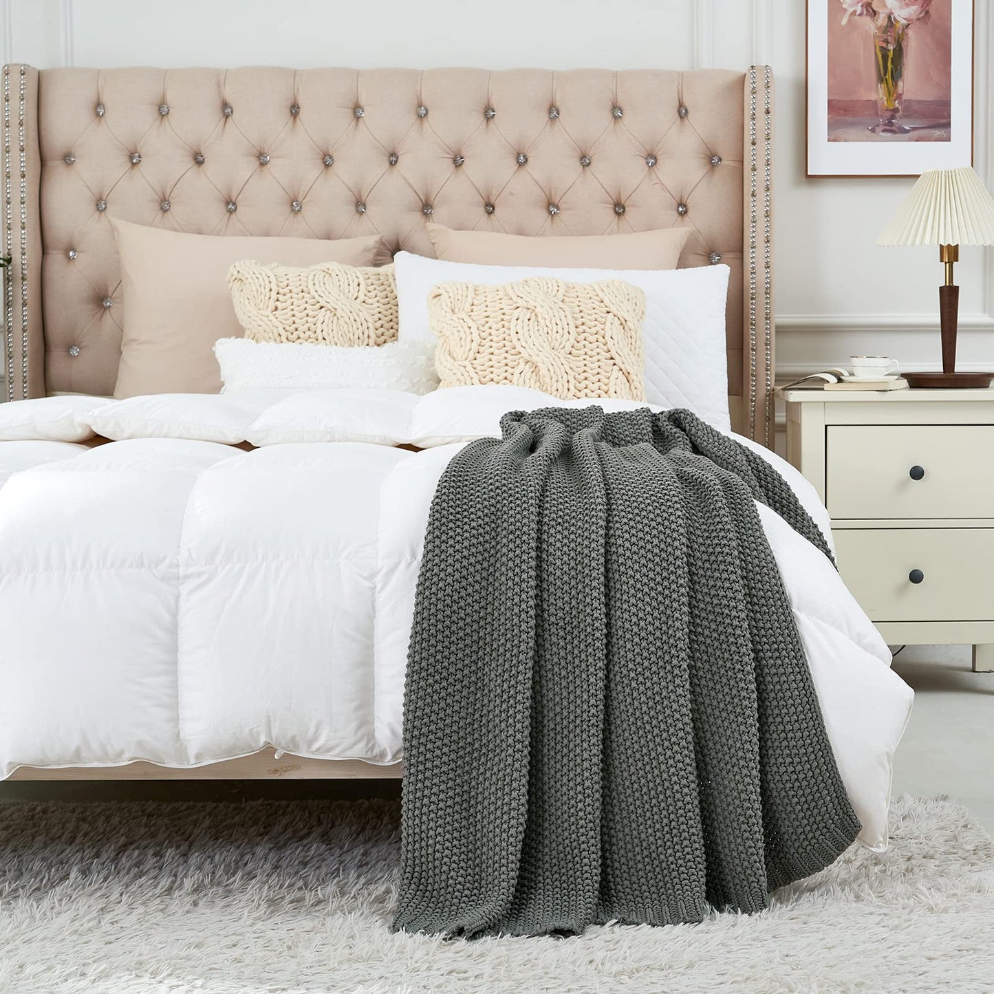 Chunky Cable Knit Throw Blanket Lightweight 100% Organic Cotton