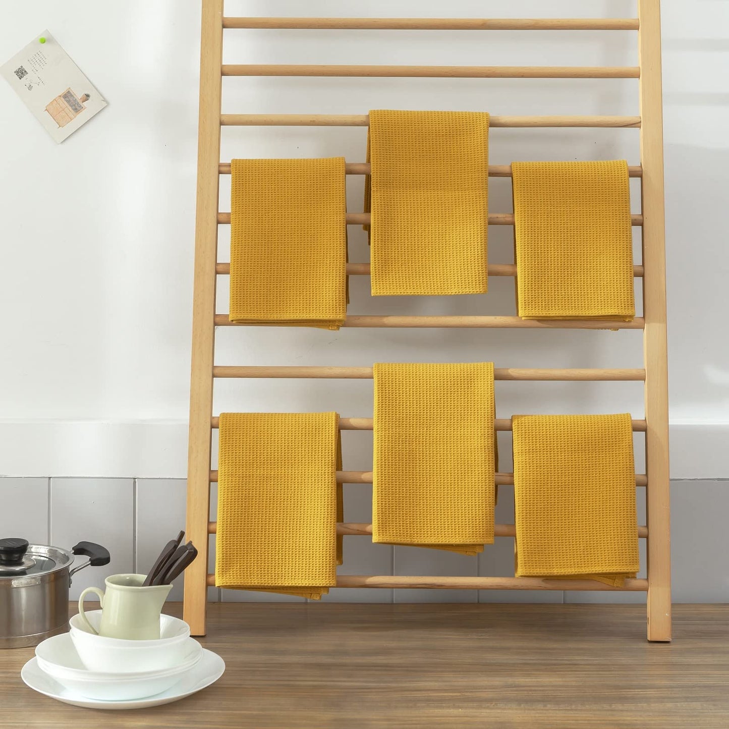 Dish Towels Set, 100% Cotton 6 Pack, Super Absorbent for Drying and Cleaning