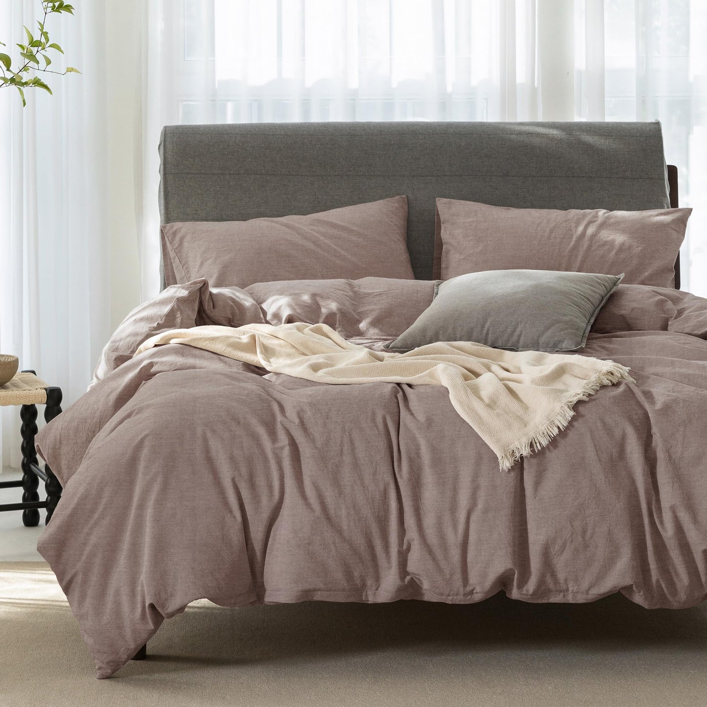 Bedding Duvet Cover Set Linen Like Texture 100% Cotton - Breathable