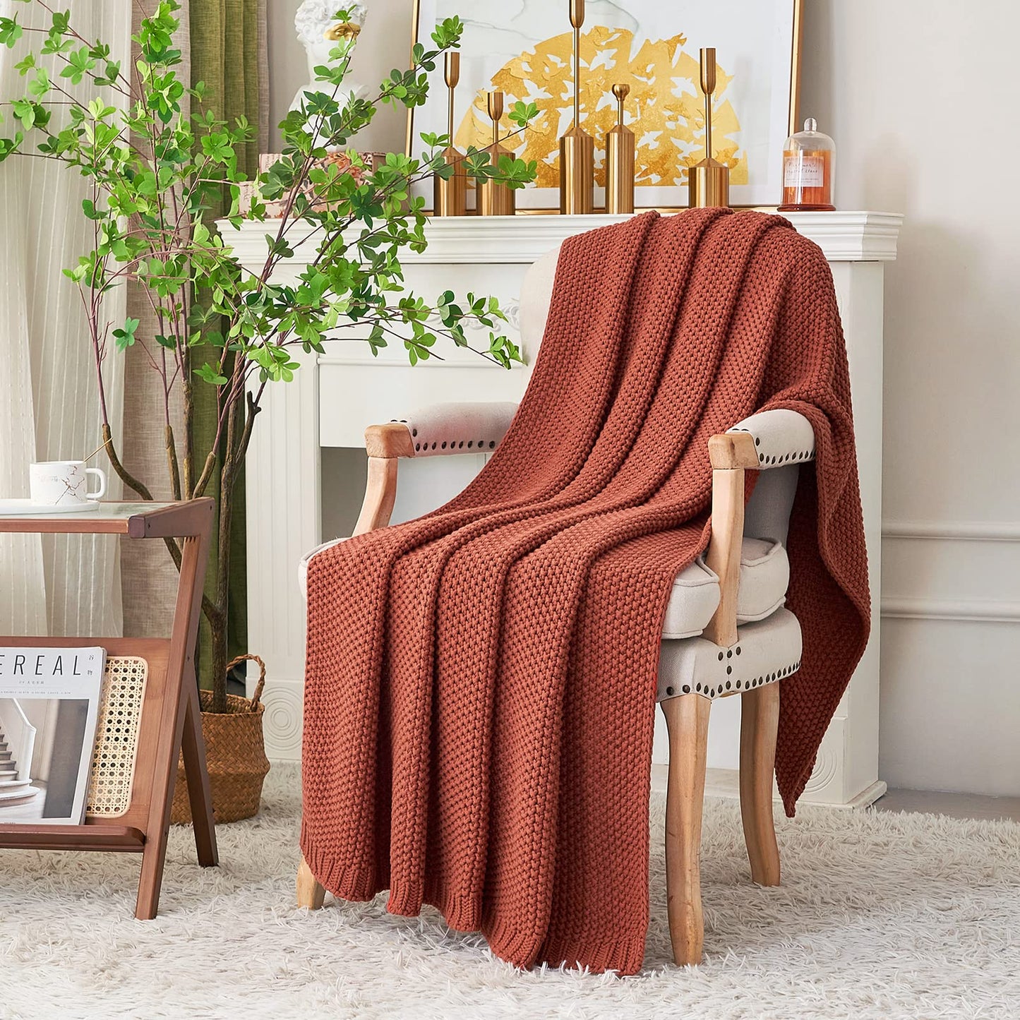 Chunky Cable Knit Throw Blanket Lightweight 100% Organic Cotton
