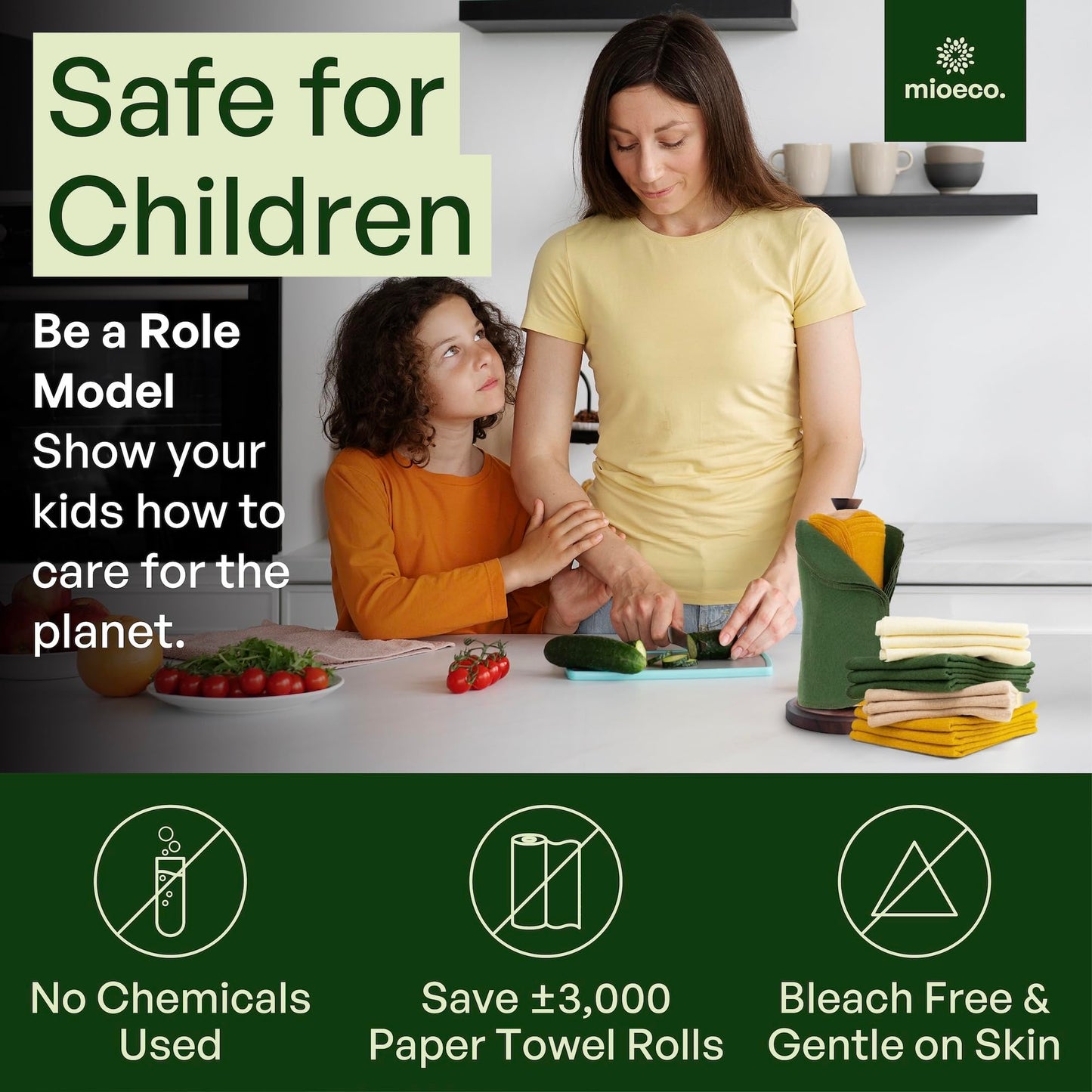 24 Pack Multicolored Reusable Paper Towels - Organic Cotton -