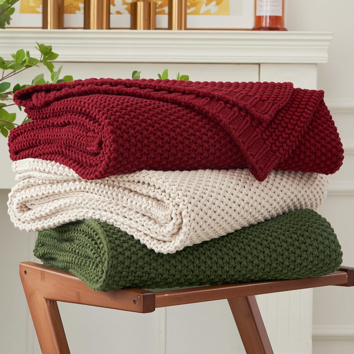 Chunky Cable Knit Throw Blanket Lightweight 100% Organic Cotton