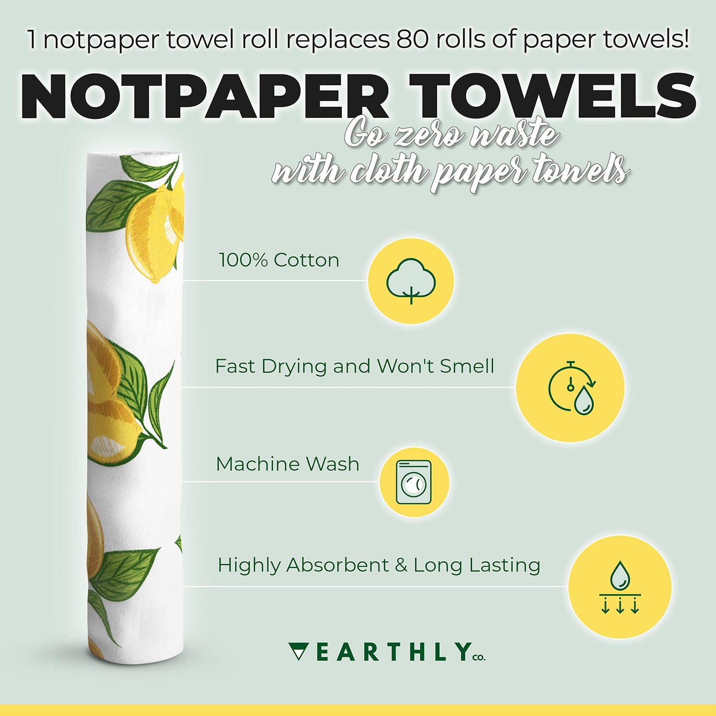 24 Pack - Roll of Washable Cotton Cloth Paper Towels