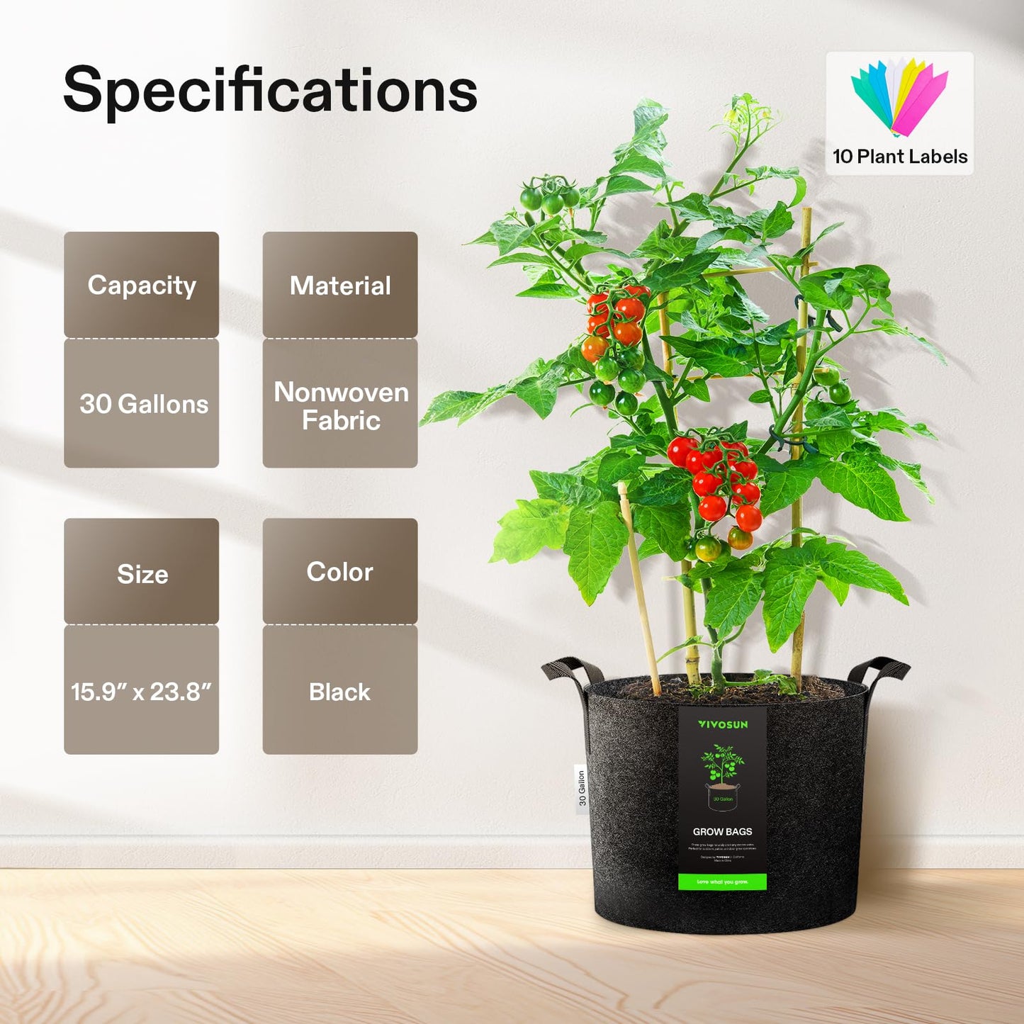 5-Pack 5 Gallon Grow Bags Heavy Duty Plant Fabric Pots with Handles