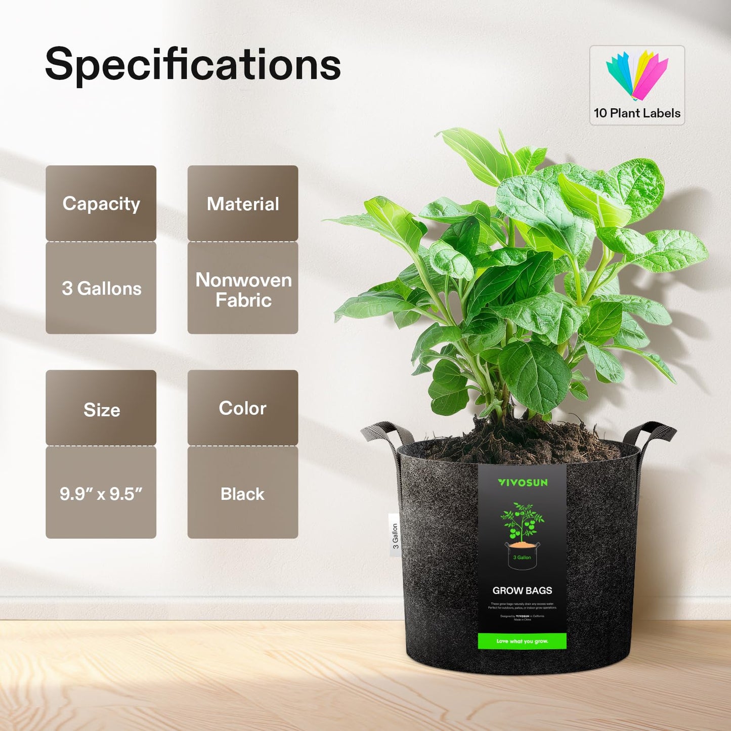 5-Pack 5 Gallon Grow Bags Heavy Duty Plant Fabric Pots with Handles