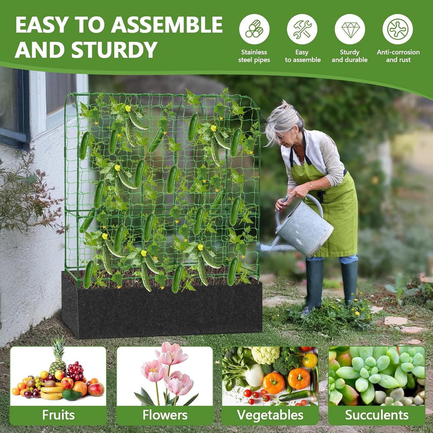 Garden Trellis for Climbing Plants with Grow Bag Nylon Garden Netting (U-Shape)