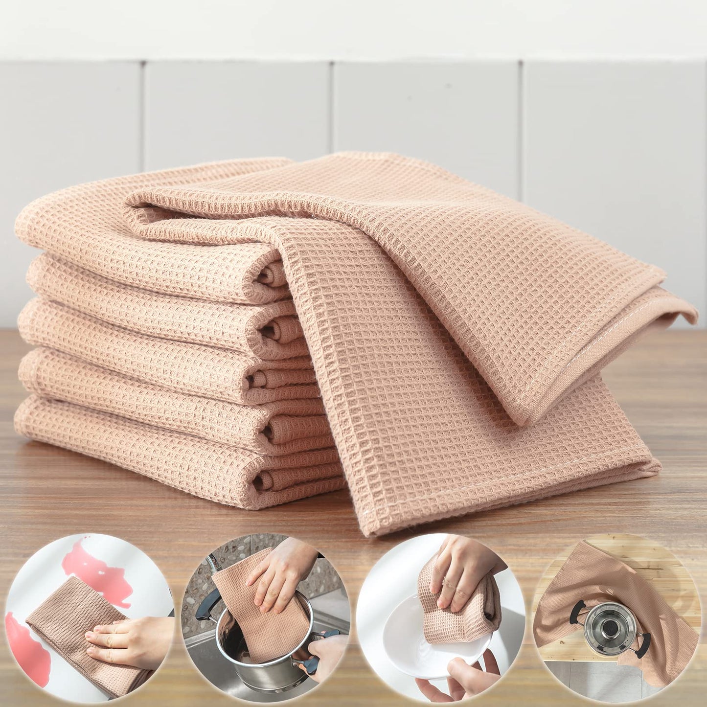 Dish Towels Set, 100% Cotton 6 Pack, Super Absorbent for Drying and Cleaning