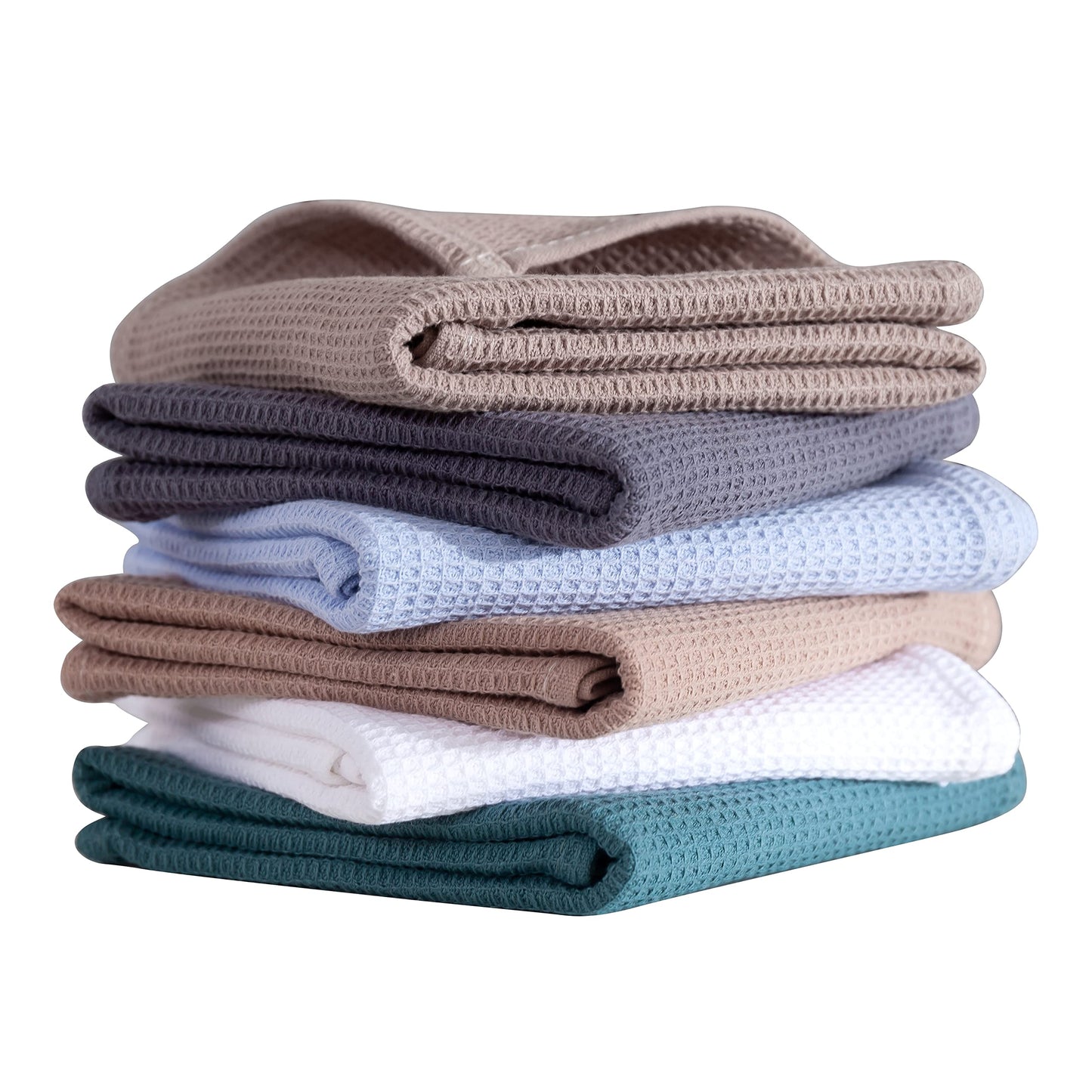 Dish Towels Set, 100% Cotton 6 Pack, Super Absorbent for Drying and Cleaning