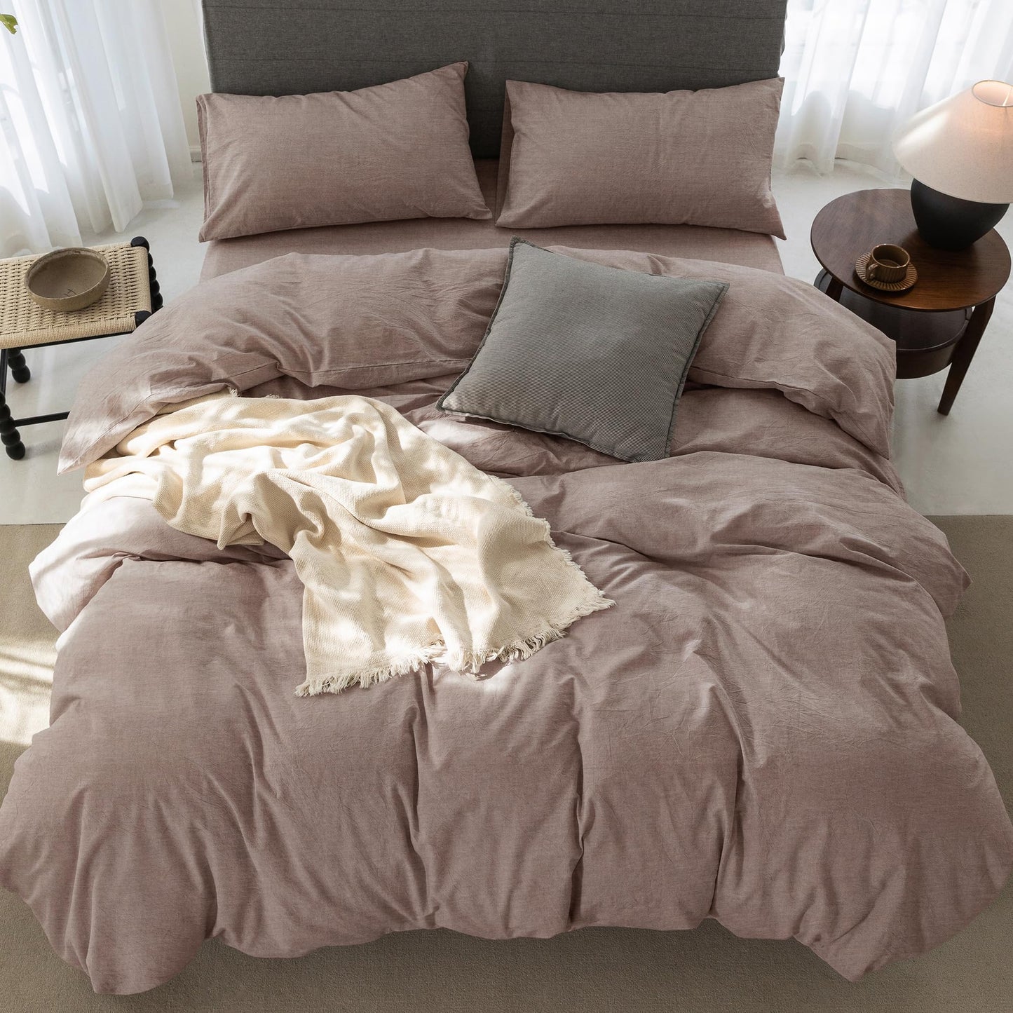 Bedding Duvet Cover Set Linen Like Texture 100% Cotton - Breathable
