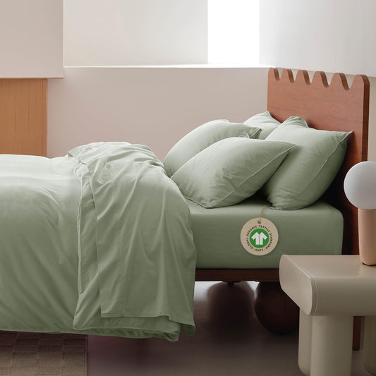Double Stitch Organic Cotton Sheets - Soft & Breathable Sheet Set 4 Piece, Luxury 300 TC