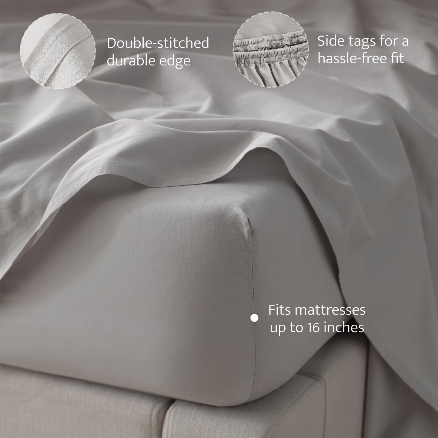 Double Stitch Organic Cotton Sheets - Soft & Breathable Sheet Set 4 Piece, Luxury 300 TC