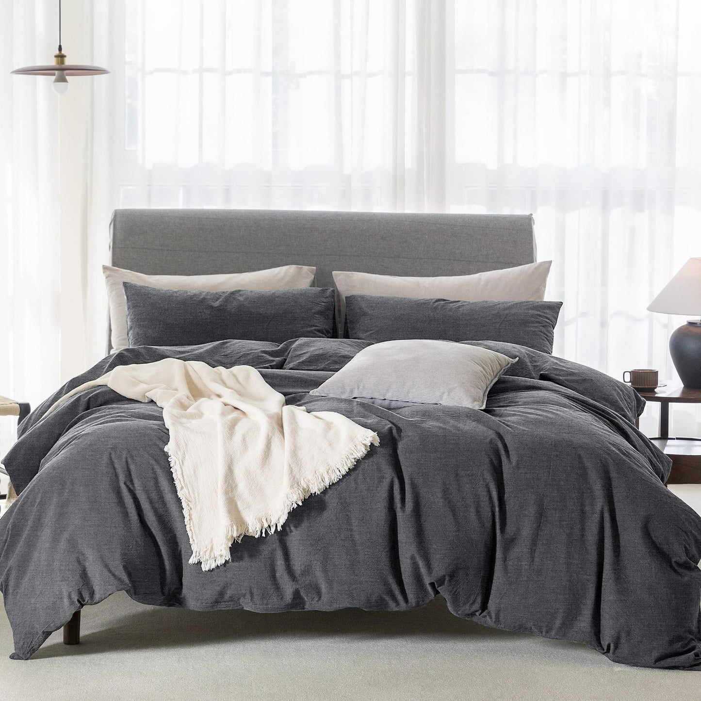 Bedding Duvet Cover Set Linen Like Texture 100% Cotton - Breathable