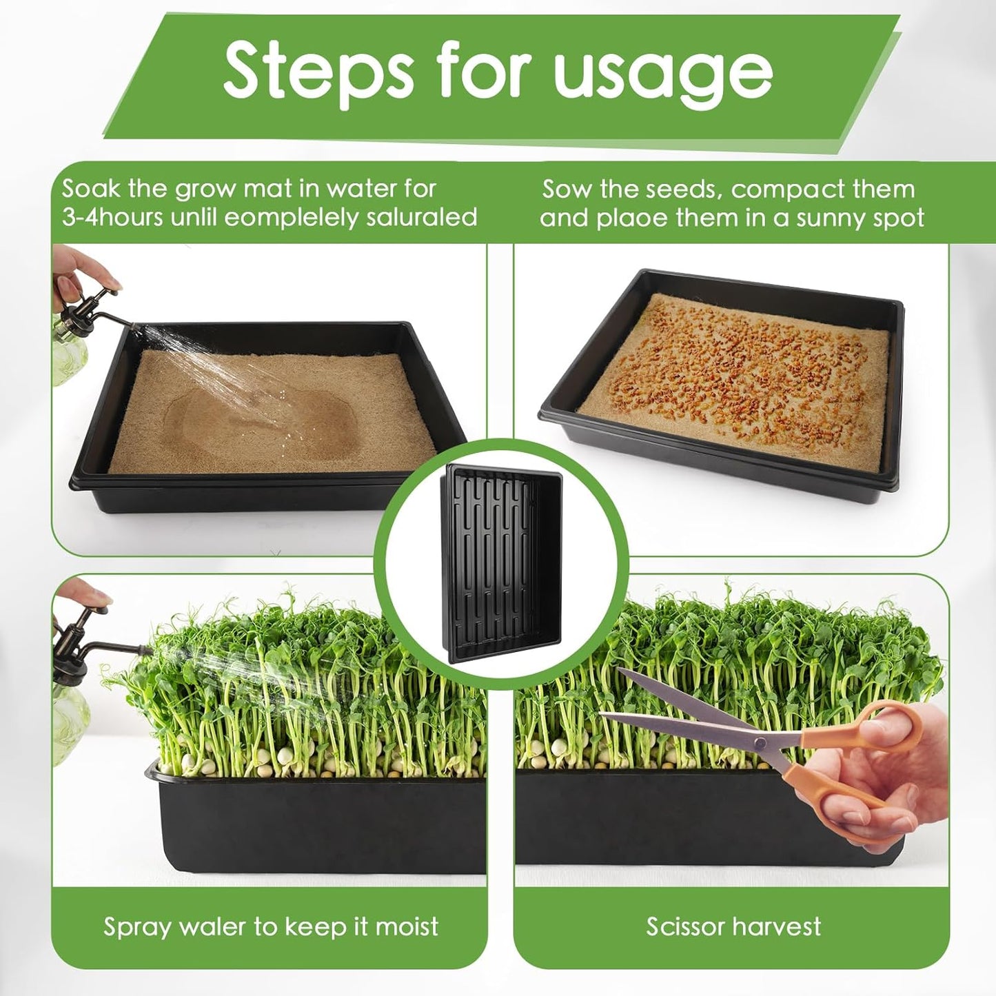 6Pack Microgreens Growing Trays with Plant Hemp Fiber Grow Mat