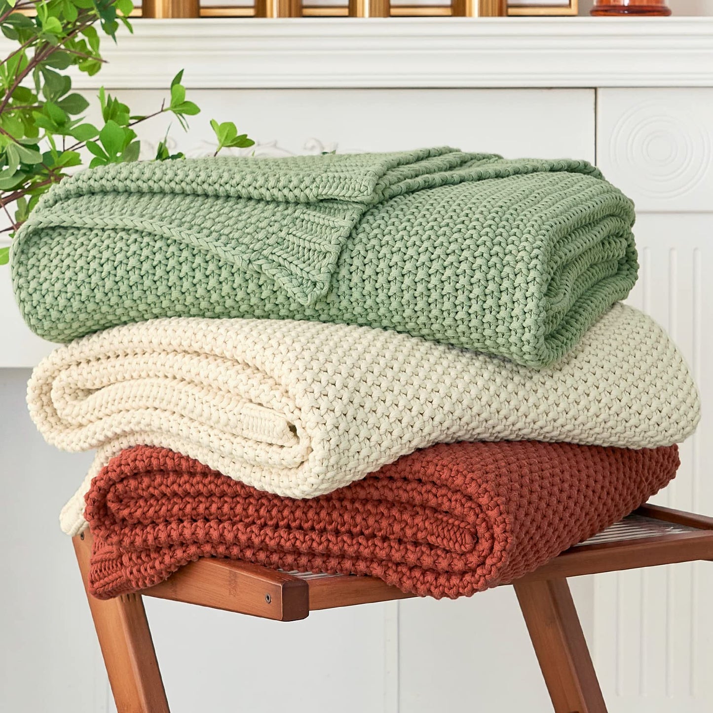 Chunky Cable Knit Throw Blanket Lightweight 100% Organic Cotton