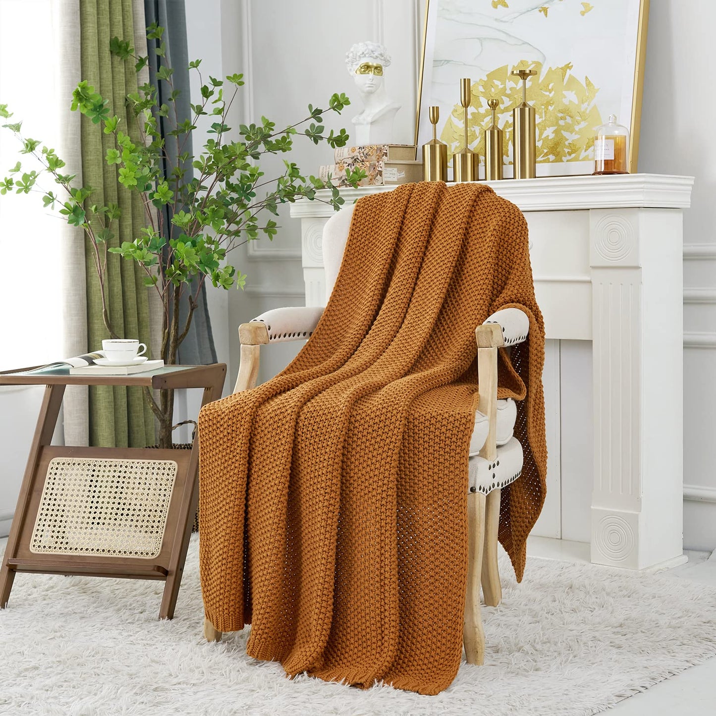 Chunky Cable Knit Throw Blanket Lightweight 100% Organic Cotton