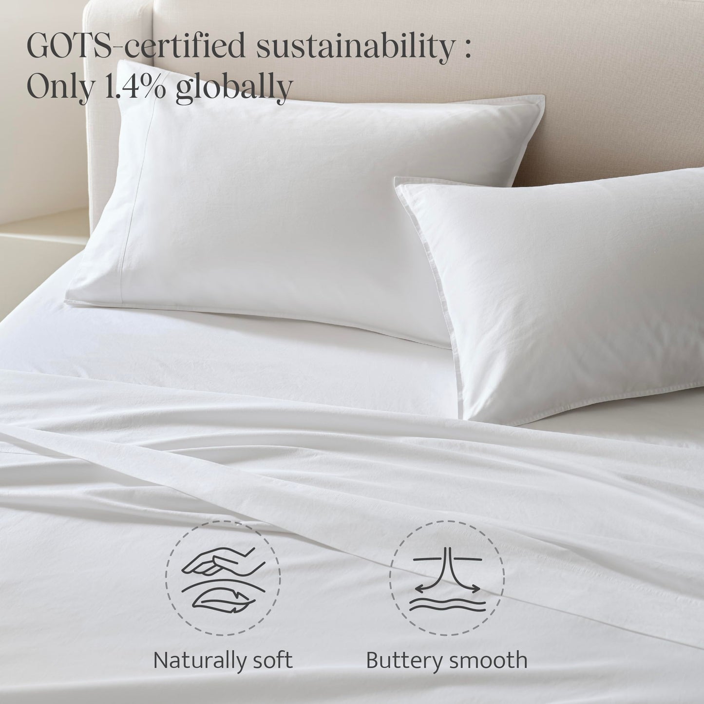 Double Stitch Organic Cotton Sheets - Soft & Breathable Sheet Set 4 Piece, Luxury 300 TC