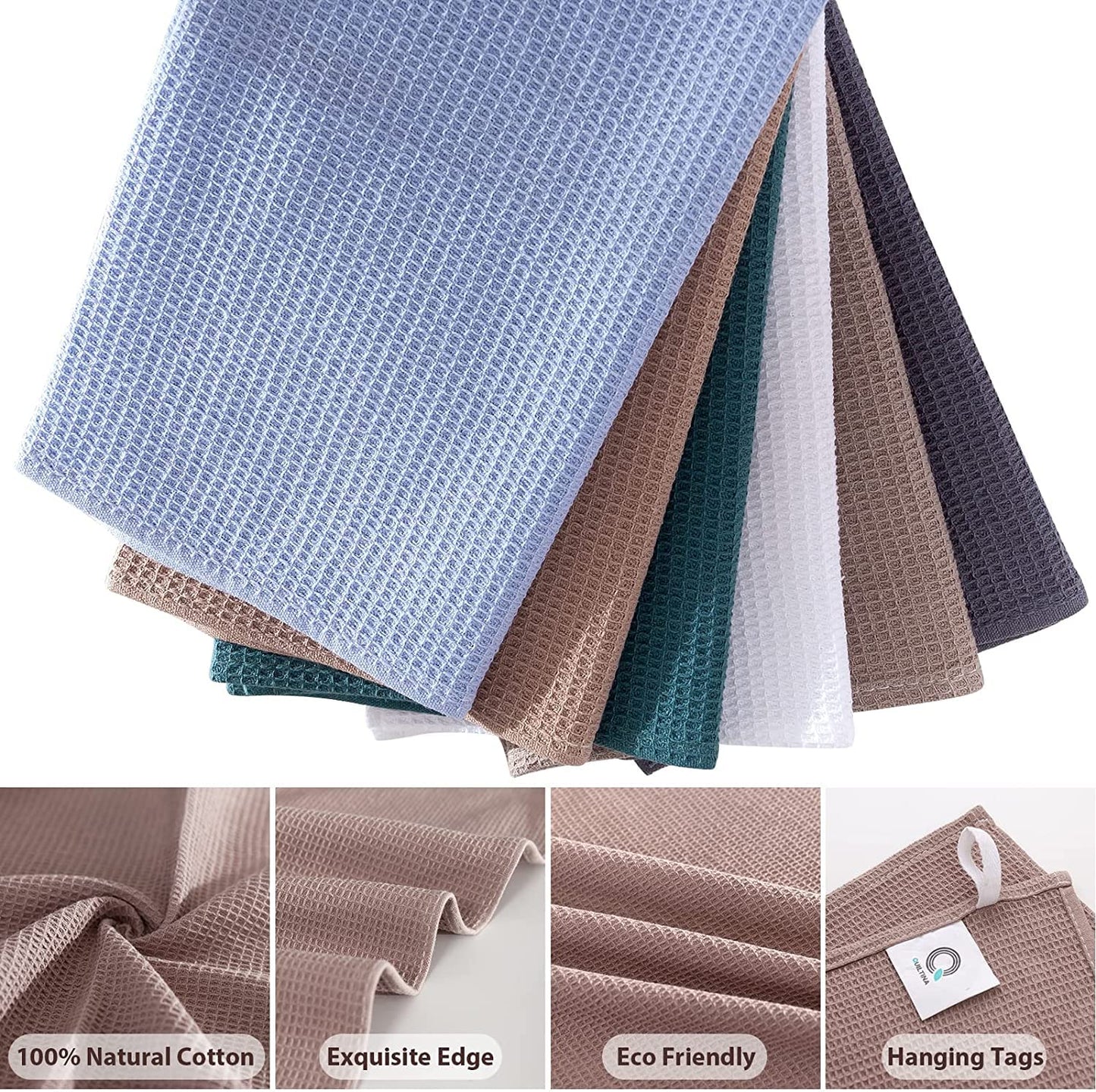 Dish Towels Set, 100% Cotton 6 Pack, Super Absorbent for Drying and Cleaning