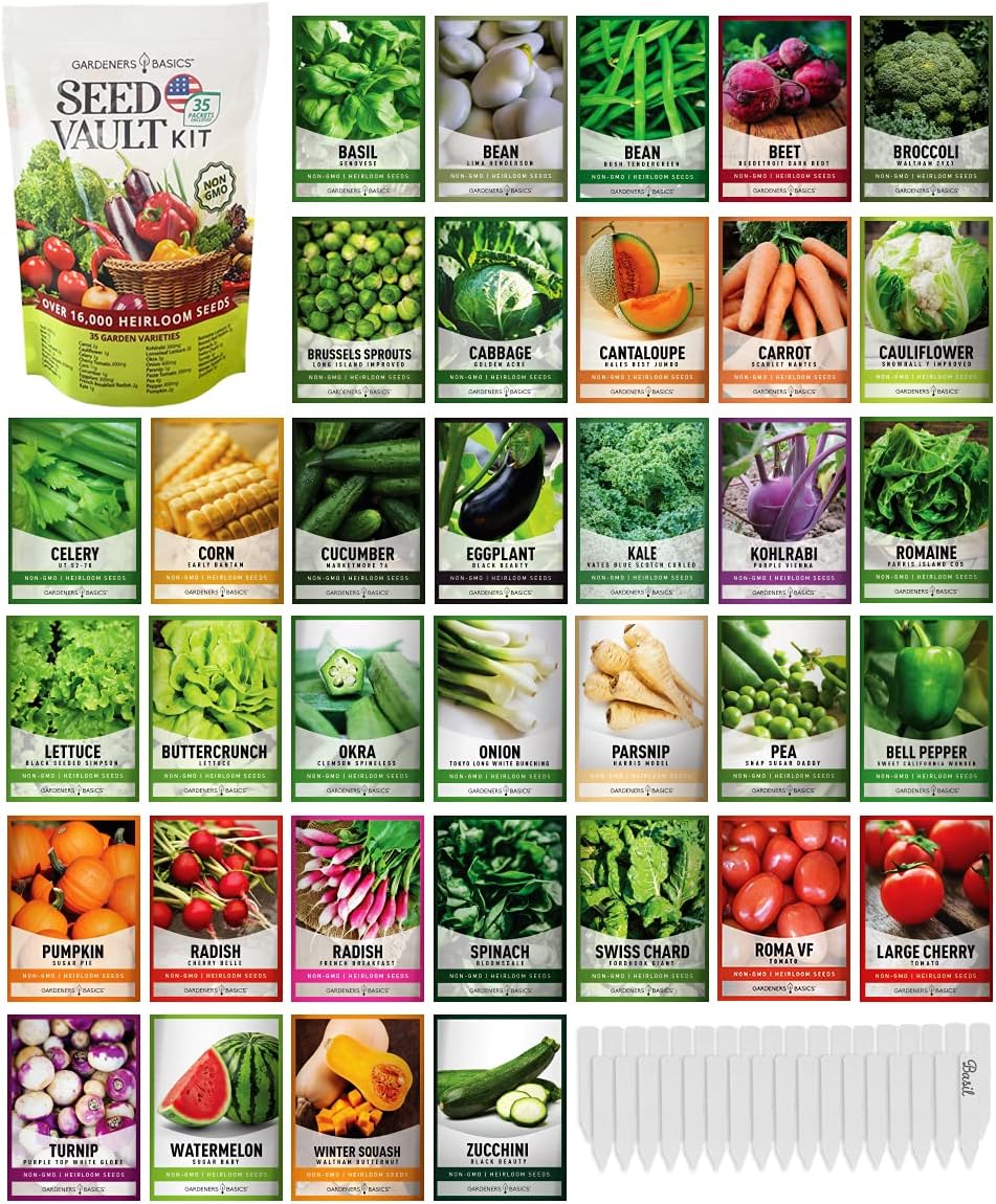 Gardeners Basic Seeds Garden Kit Over 16,000 Seeds Non-GMO and Heirloom