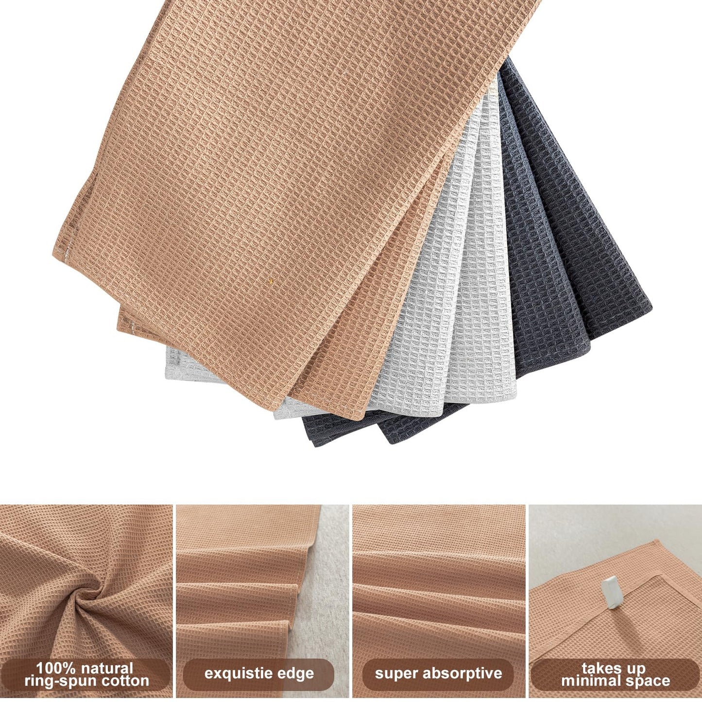 Dish Towels Set, 100% Cotton 6 Pack, Super Absorbent for Drying and Cleaning
