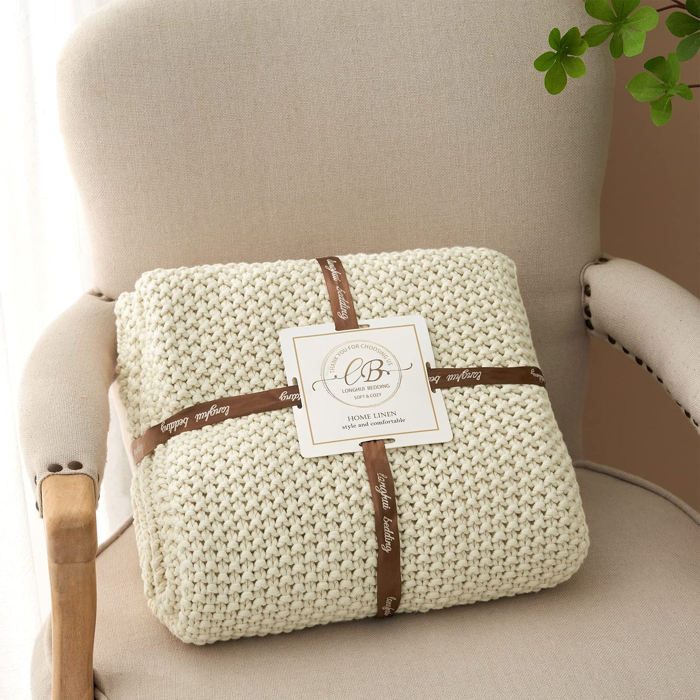 Chunky Cable Knit Throw Blanket Lightweight 100% Organic Cotton