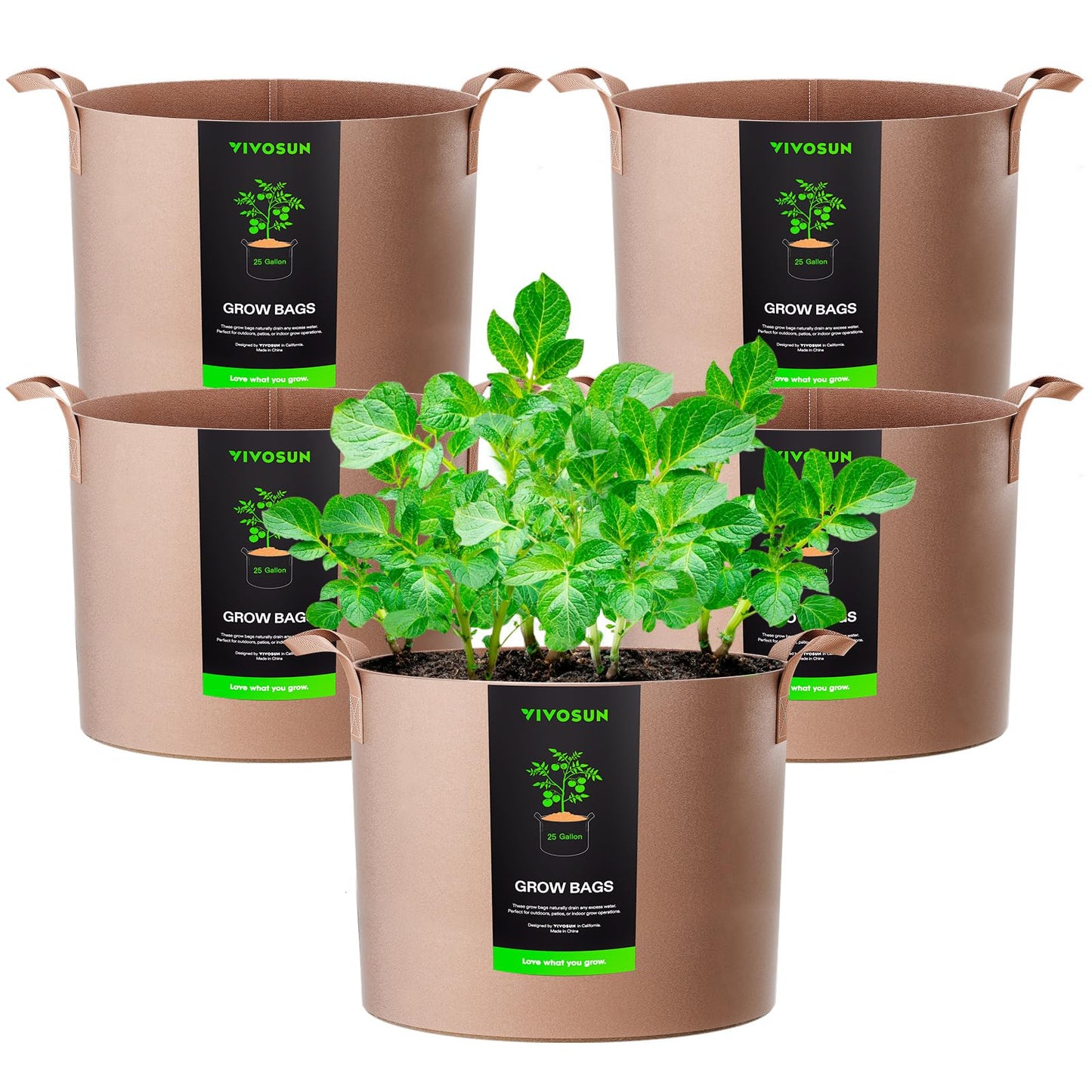 5-Pack 5 Gallon Grow Bags Heavy Duty Plant Fabric Pots with Handles