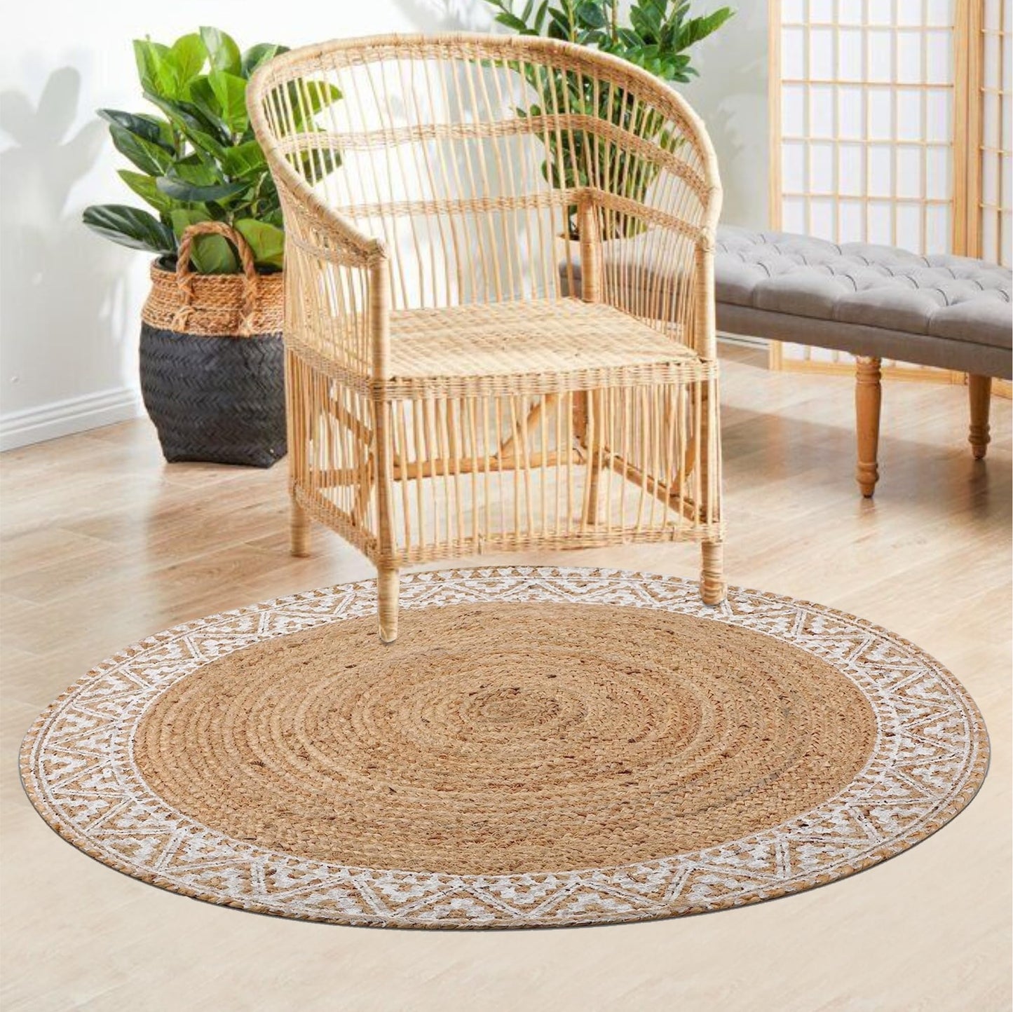 Premium Quality Jute Braided Area Rug, Stain Resistance, Natural Handmade