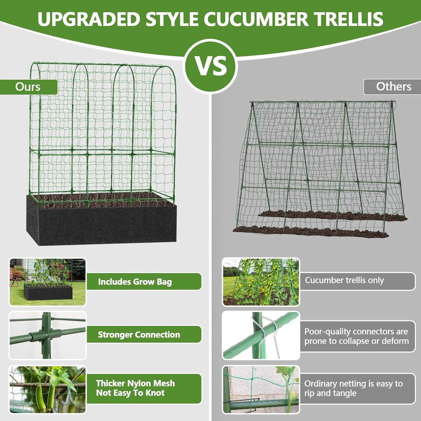 Garden Trellis for Climbing Plants with Grow Bag Nylon Garden Netting (U-Shape)