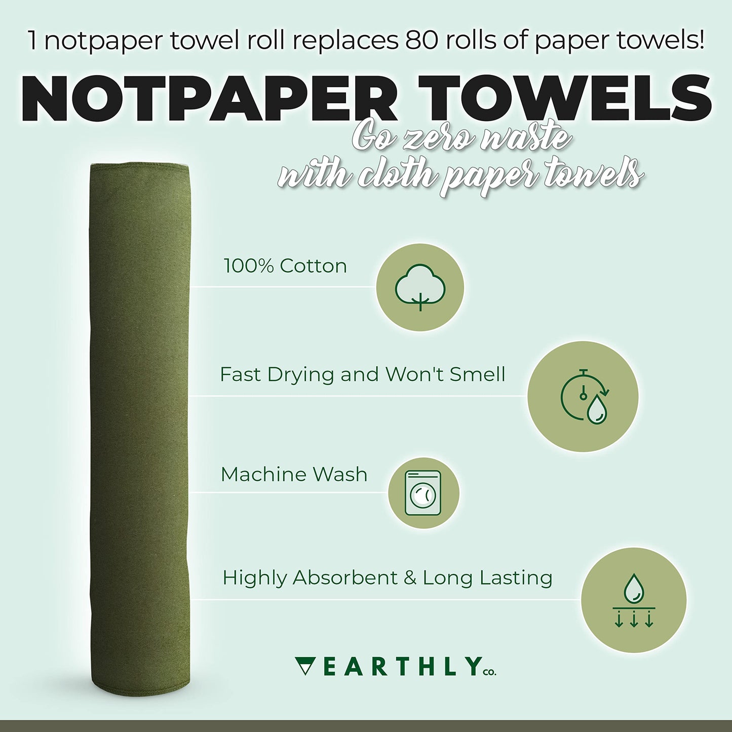 24 Pack - Roll of Washable Cotton Cloth Paper Towels